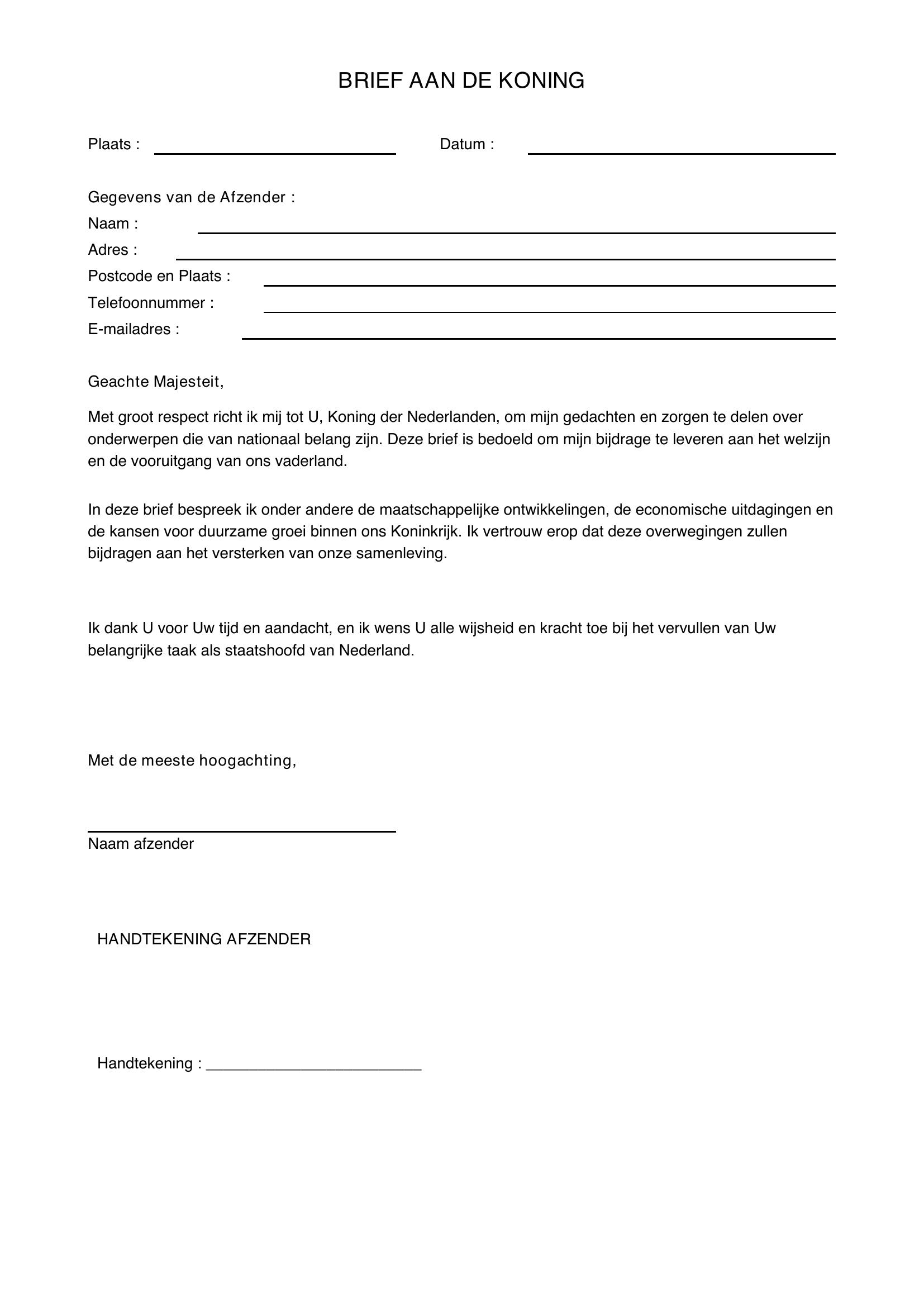Brief Aan De Koning Voorbeeld