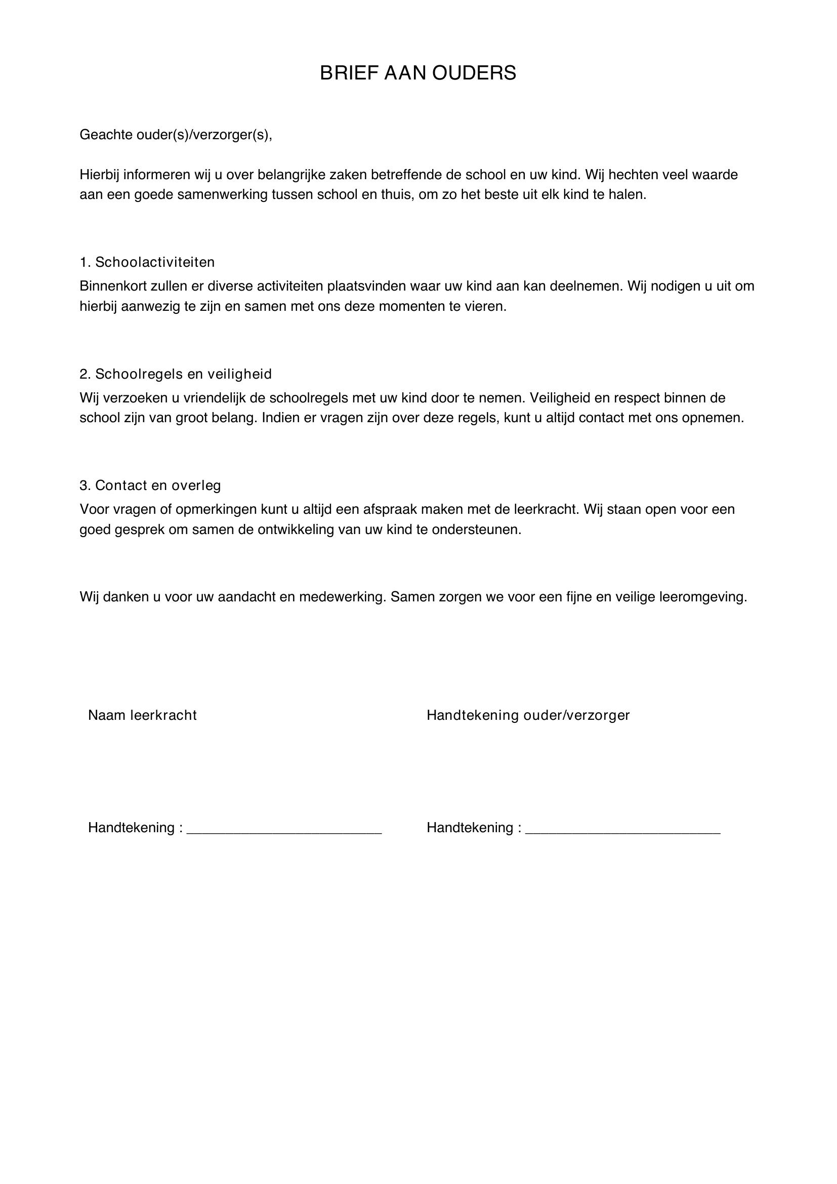 Brief Aan Ouders Schrijven Voorbeeld