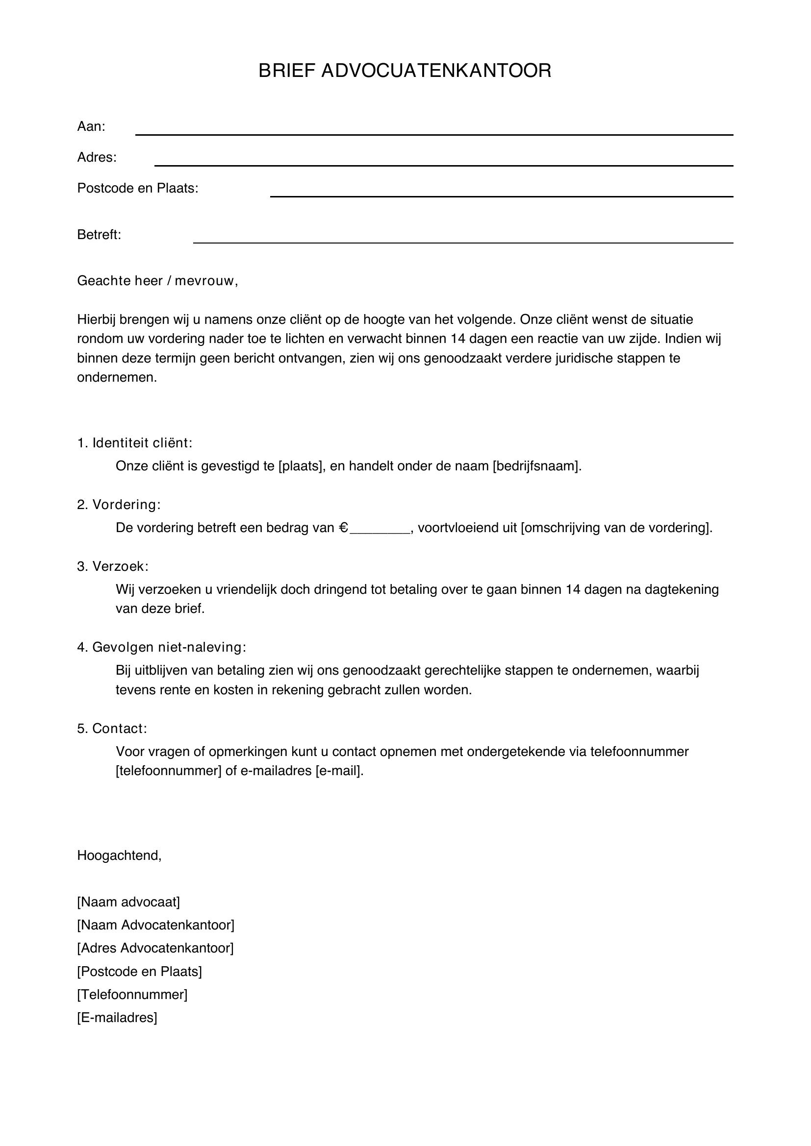 Brief Advocaat Voorbeeld