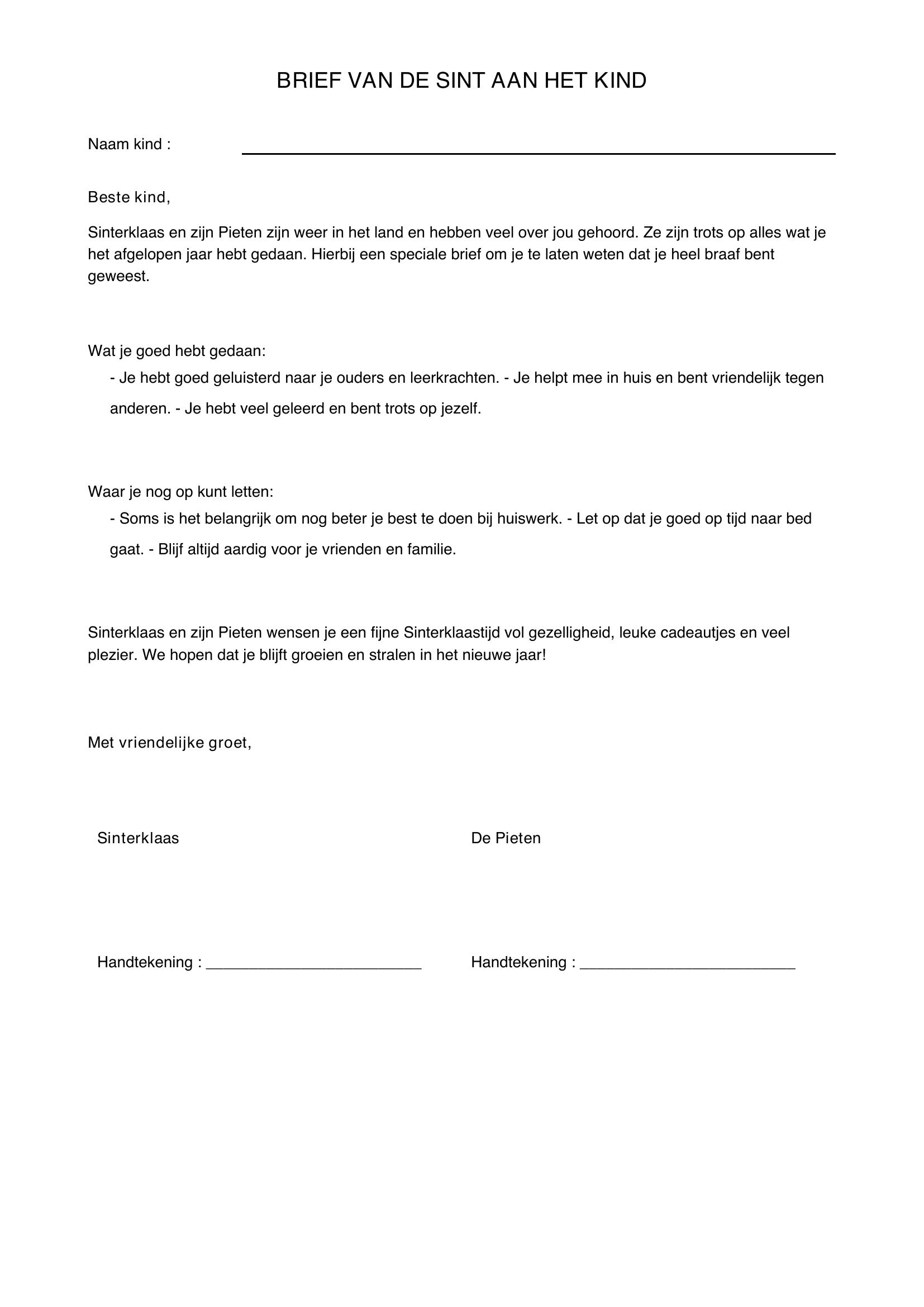 Brief Van De Sint Aan Kind Voorbeeld