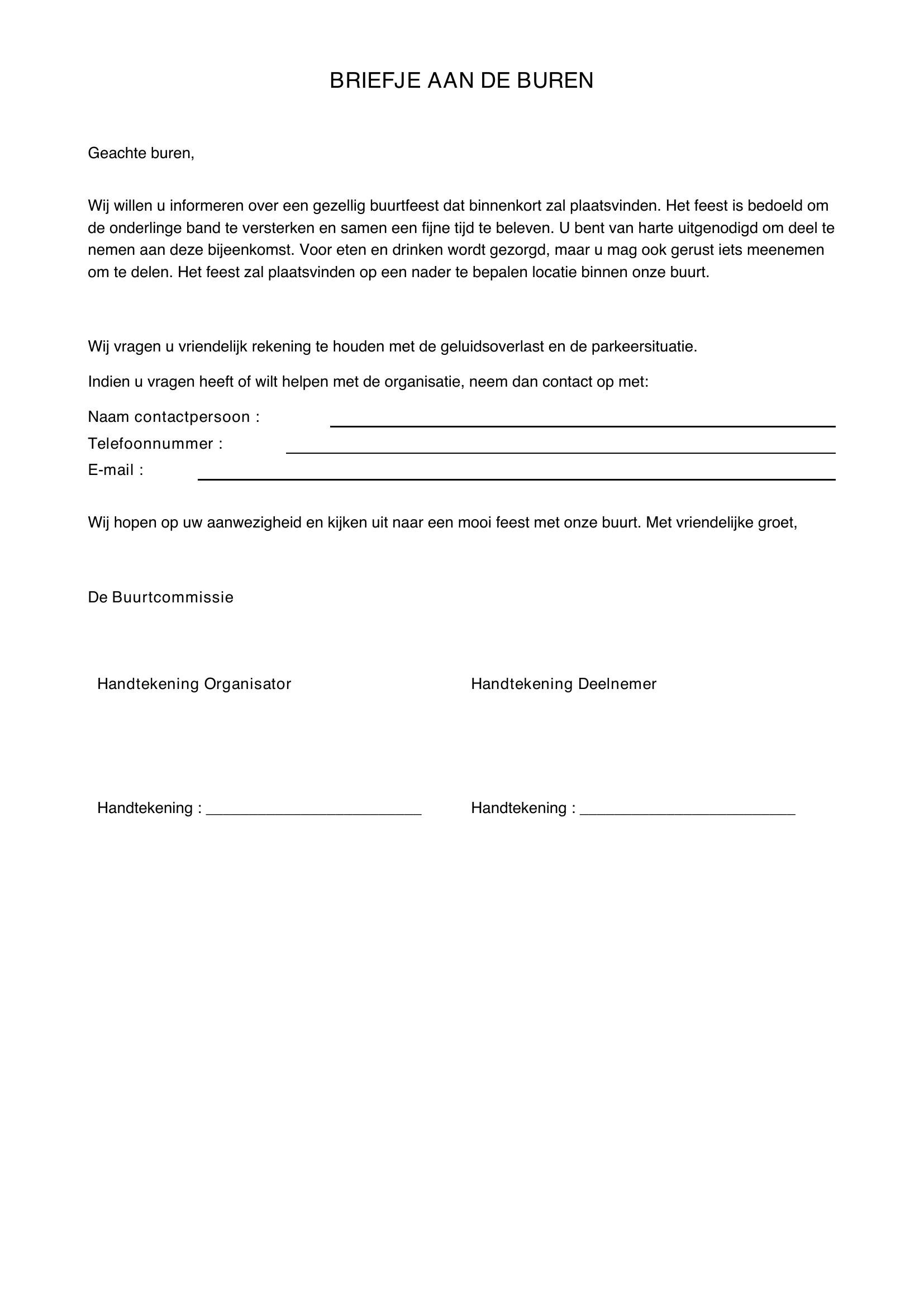 Briefje Buren Feestje