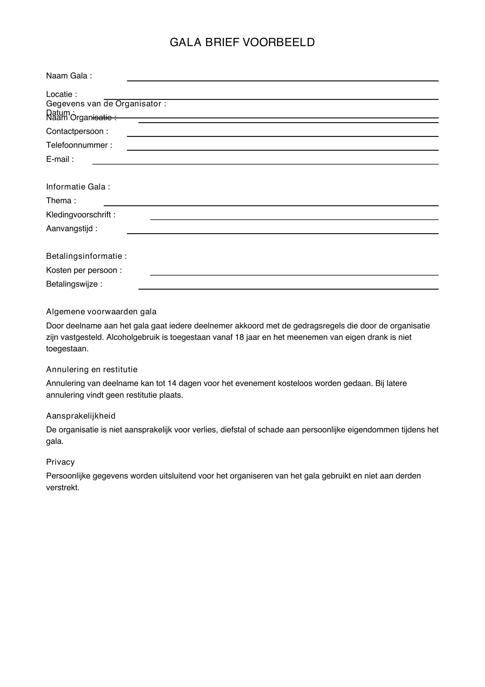 Gala Brief Voorbeeld