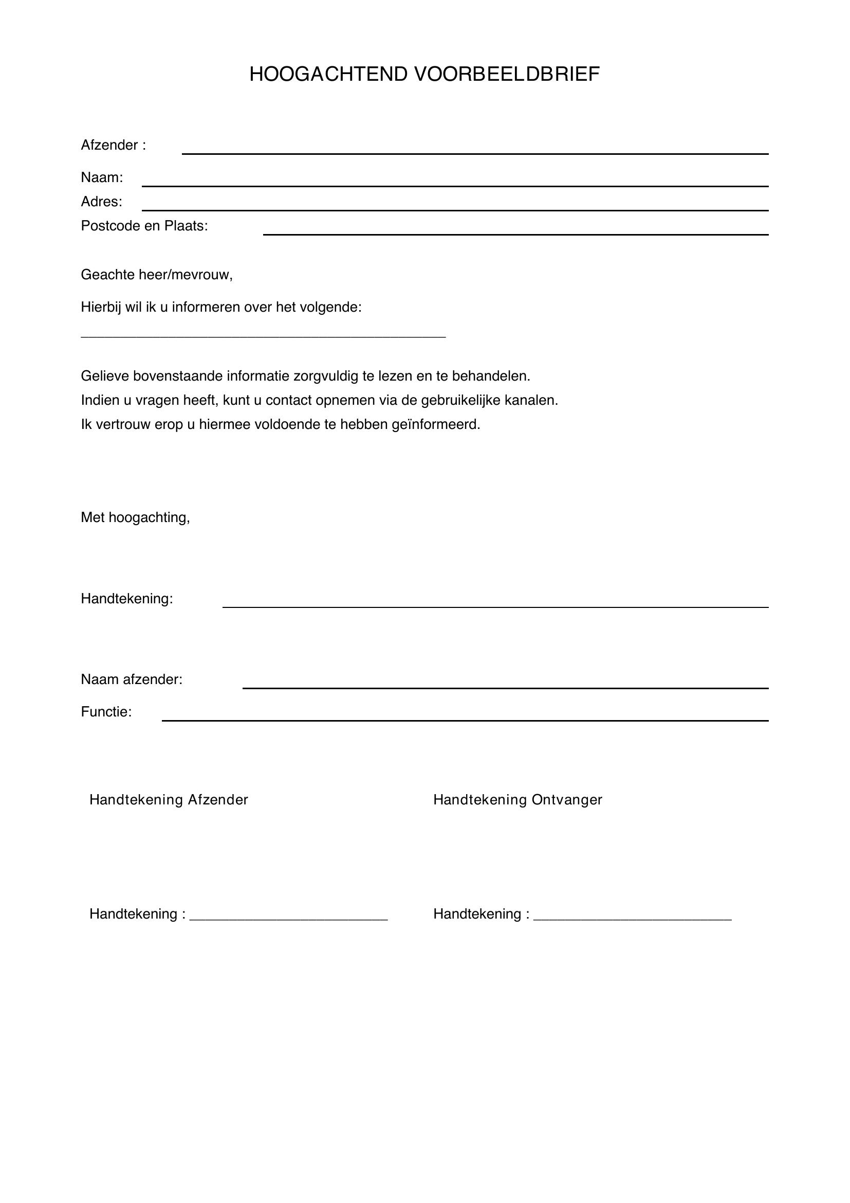Hoogachtend Voorbeeldbrief