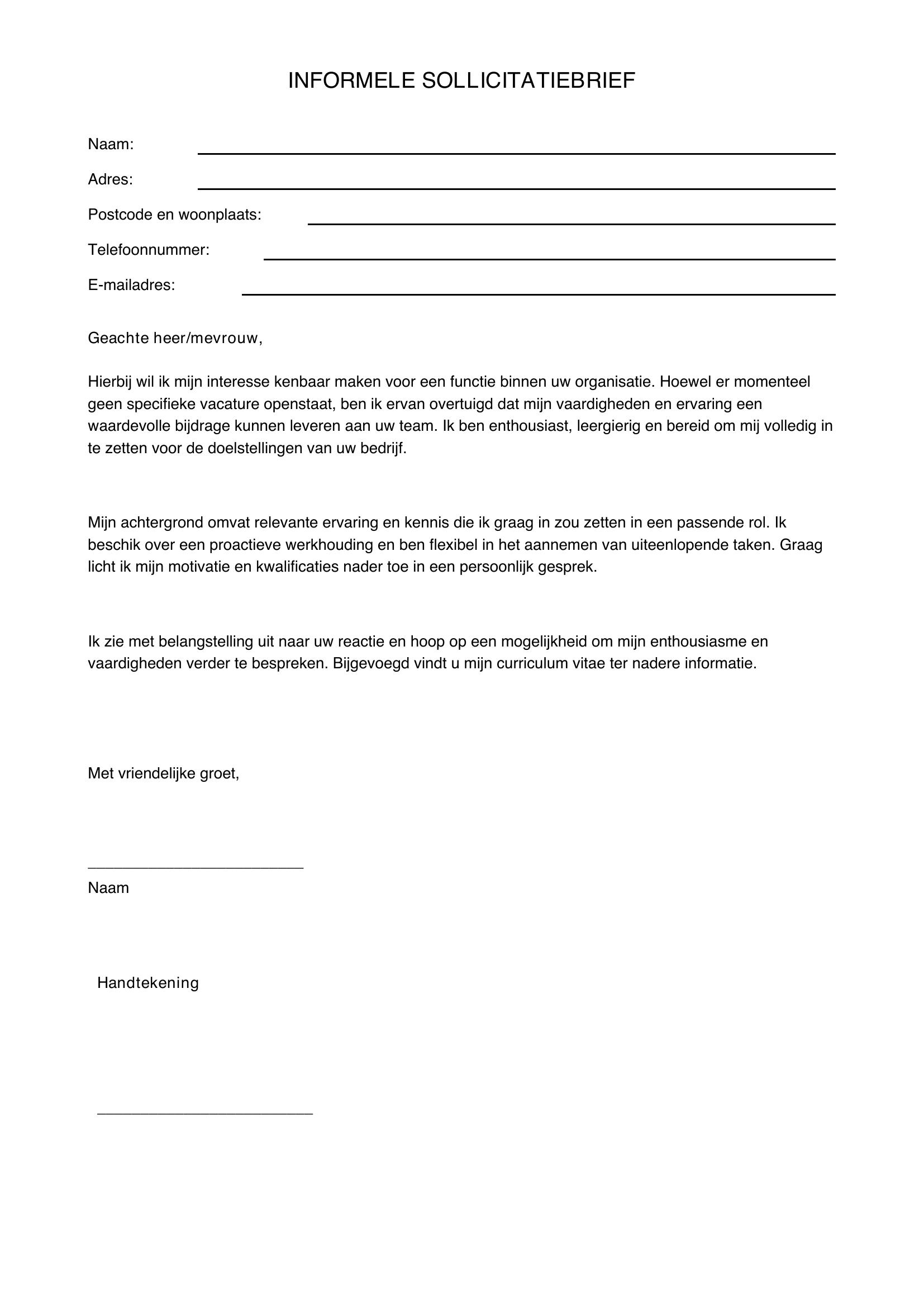 Informele Sollicitatiebrief