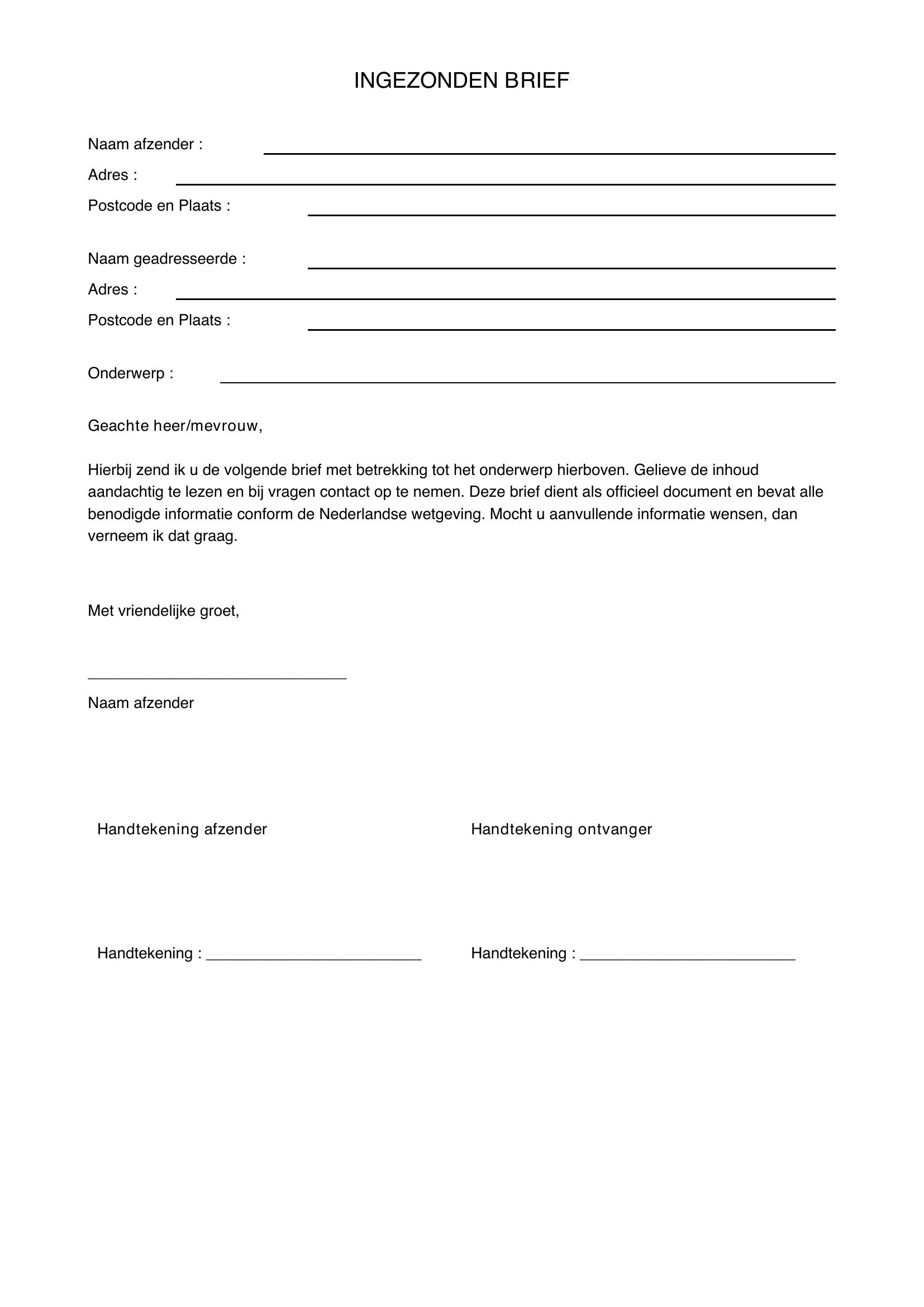 Ingezonden Brief Voorbeeld