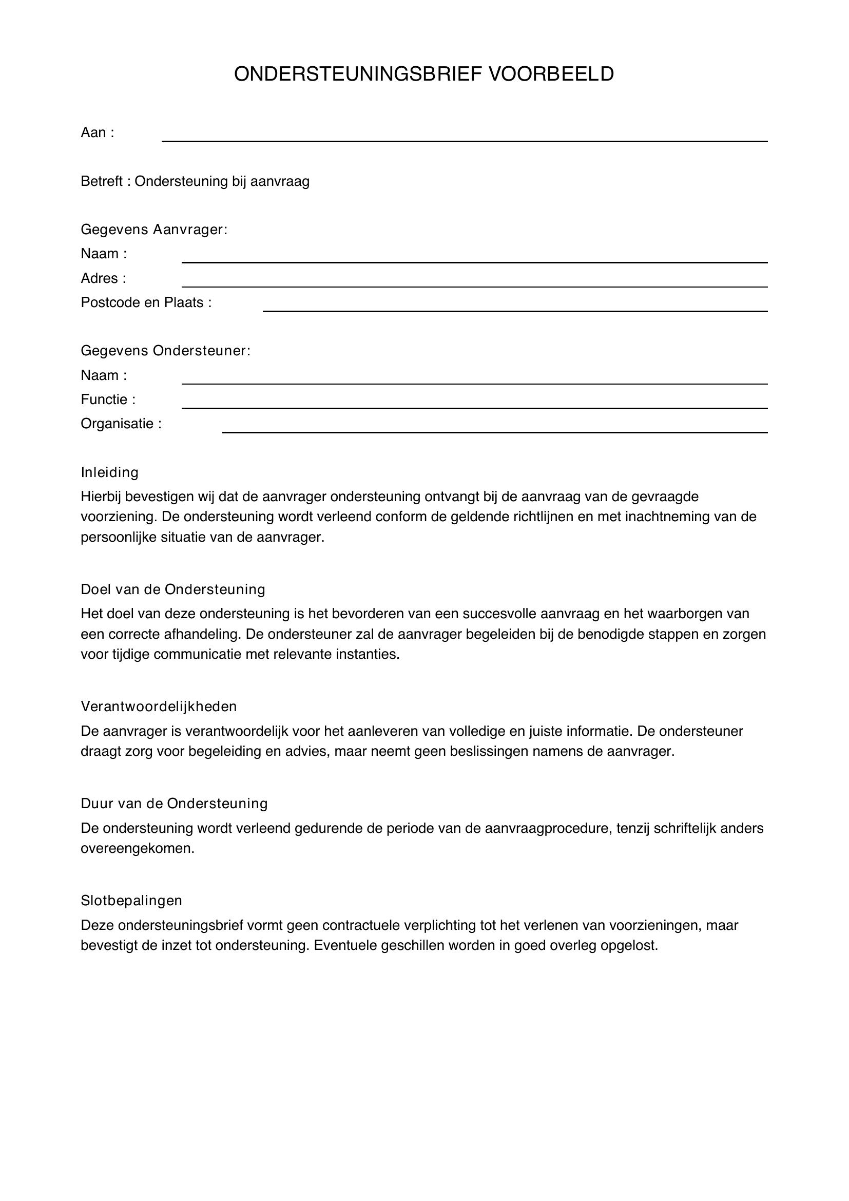 Ondersteuningsbrief Voorbeeld