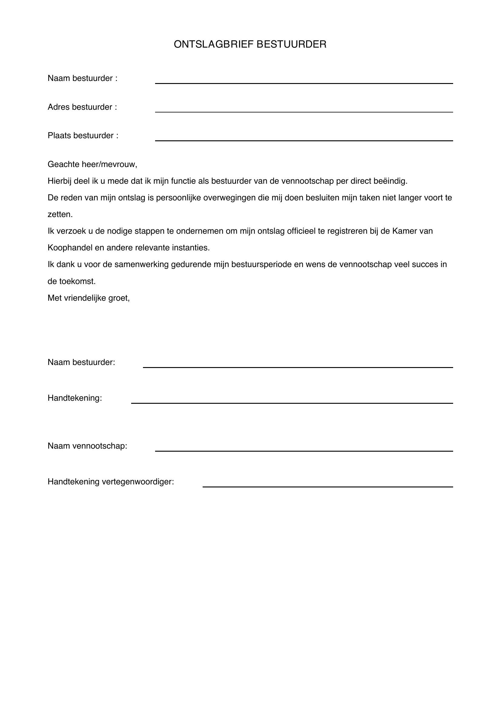 Ontslagbrief Bestuurder Voorbeeld