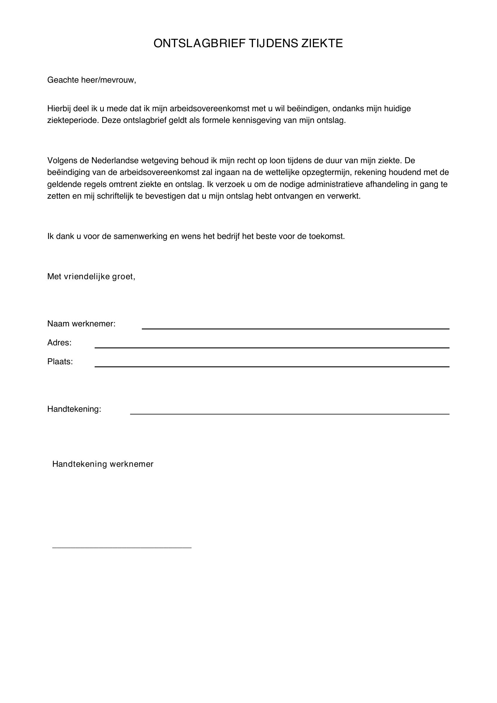 Ontslagbrief Tijdens Ziekte Voorbeeld