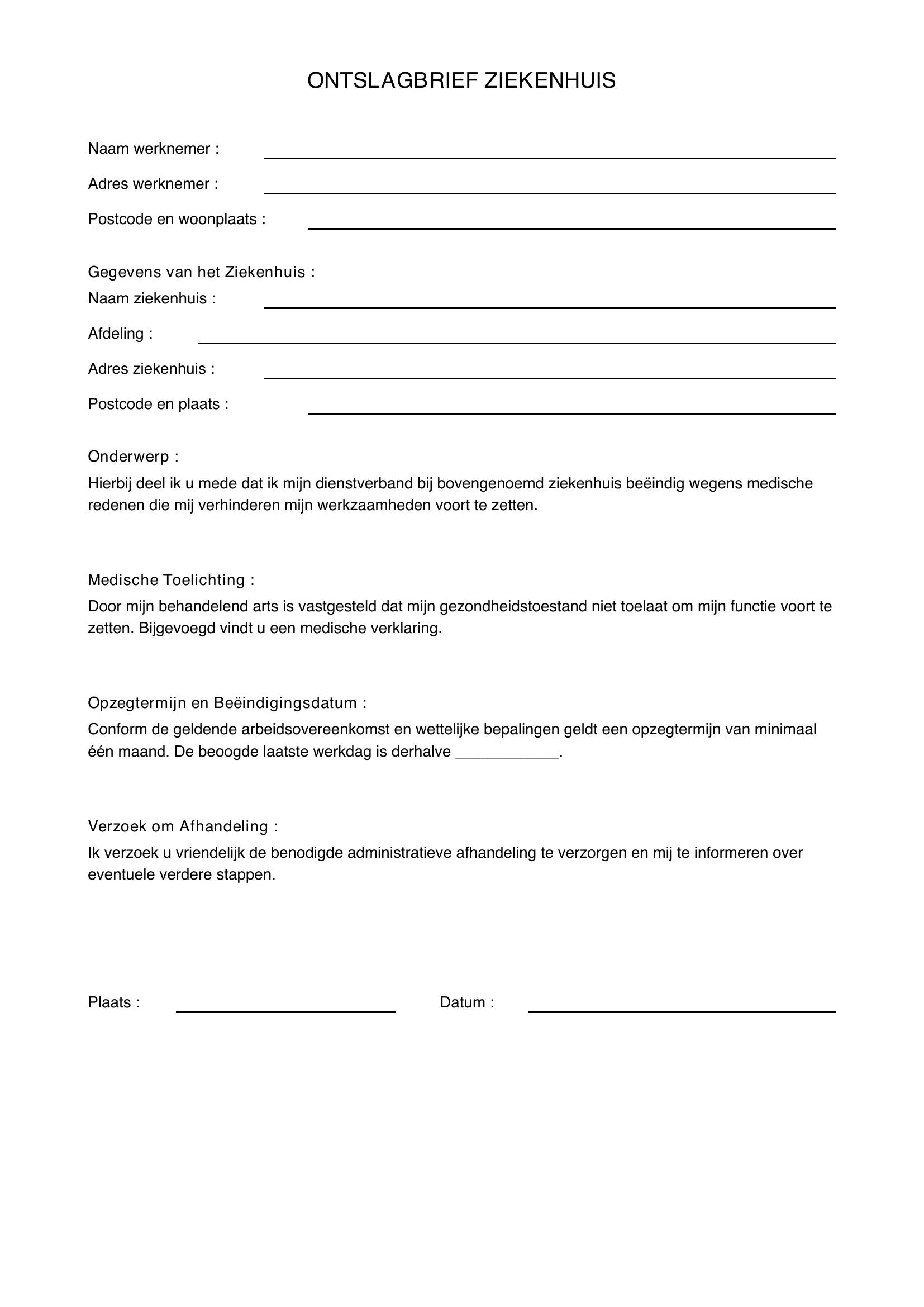 Ontslagbrief Ziekenhuis Voorbeeld