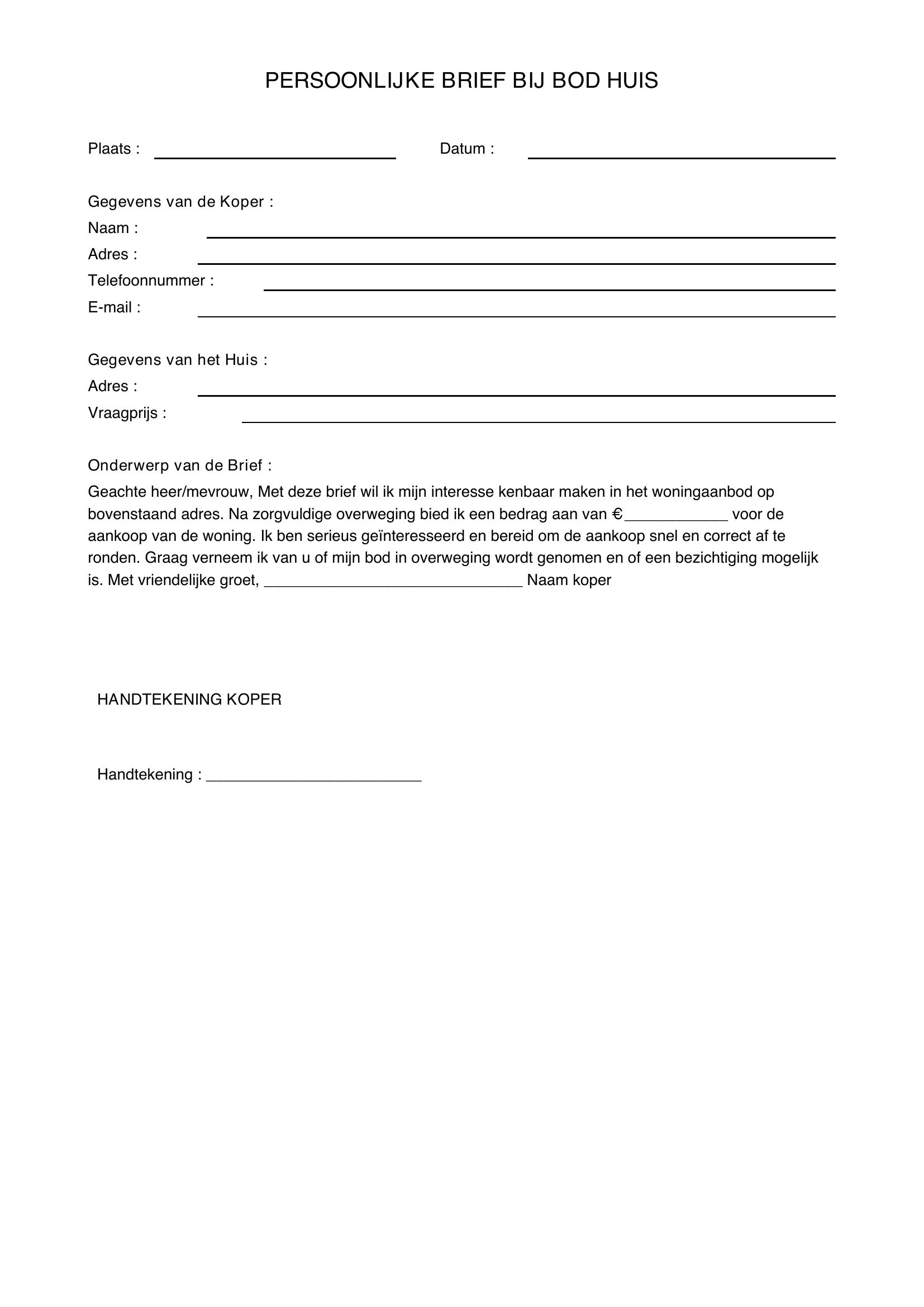 Persoonlijke Brief Bij Bod Huis Voorbeeld