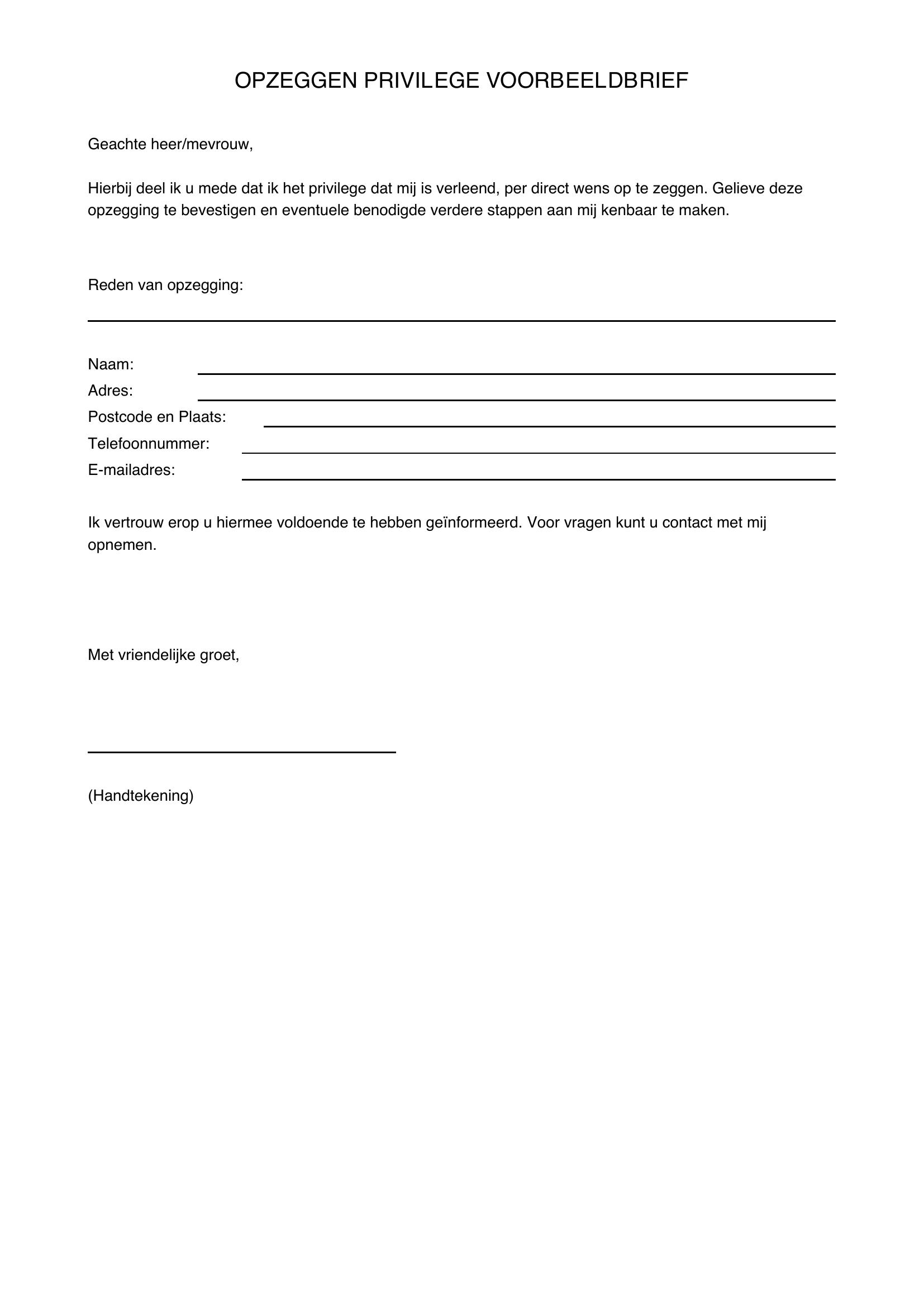 Privilege Opzeggen Voorbeeldbrief