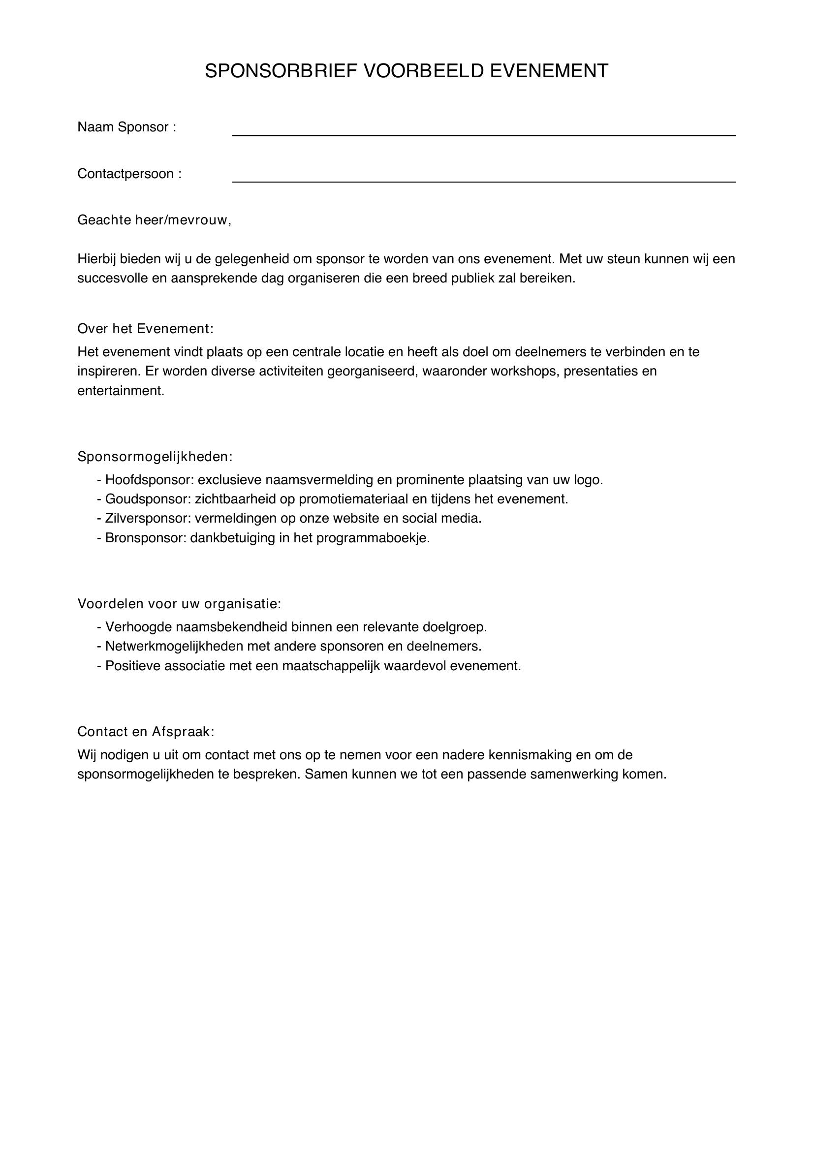 Sponsorbrief Voorbeeld Evenement