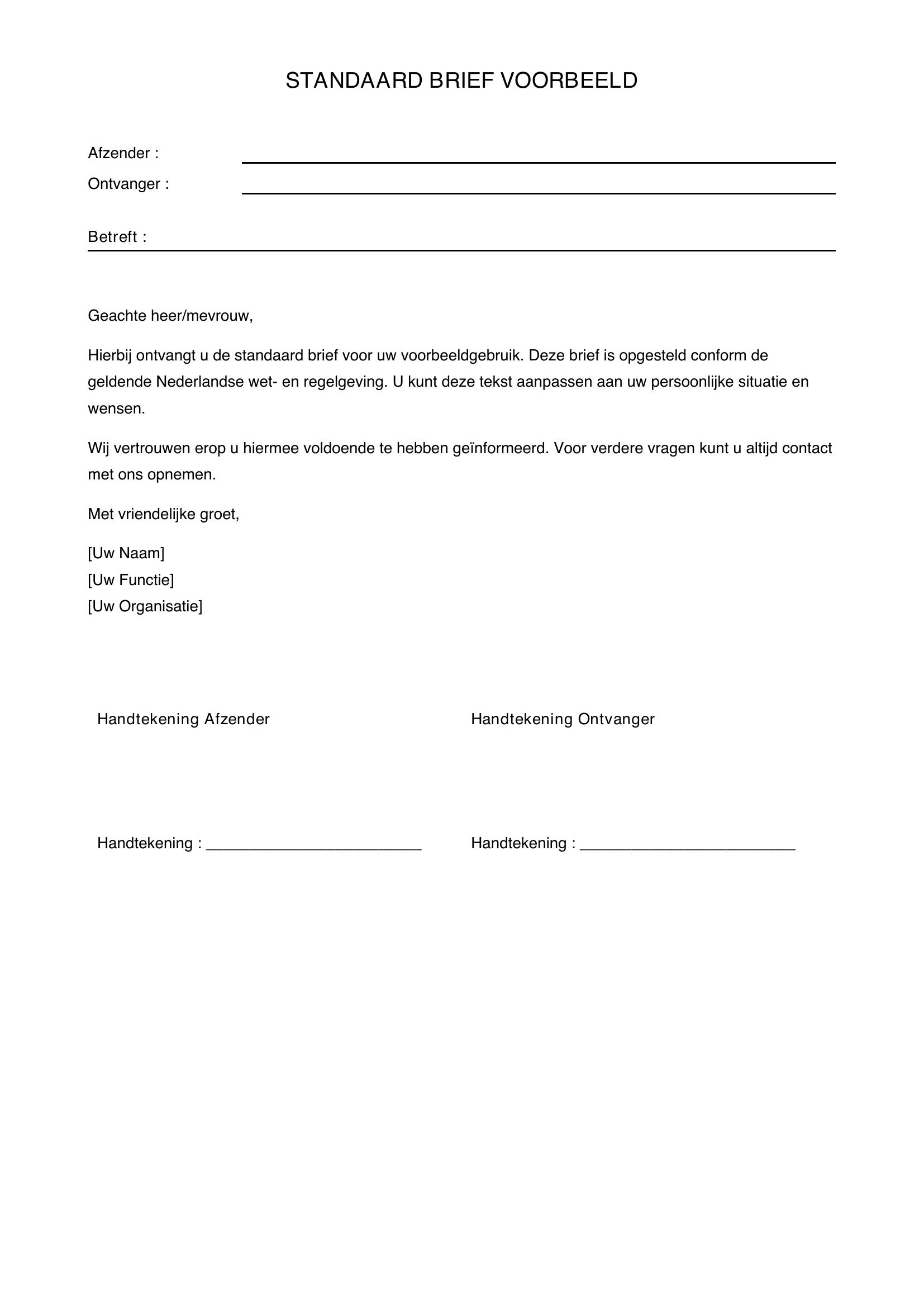 Standaard Brief Voorbeeld
