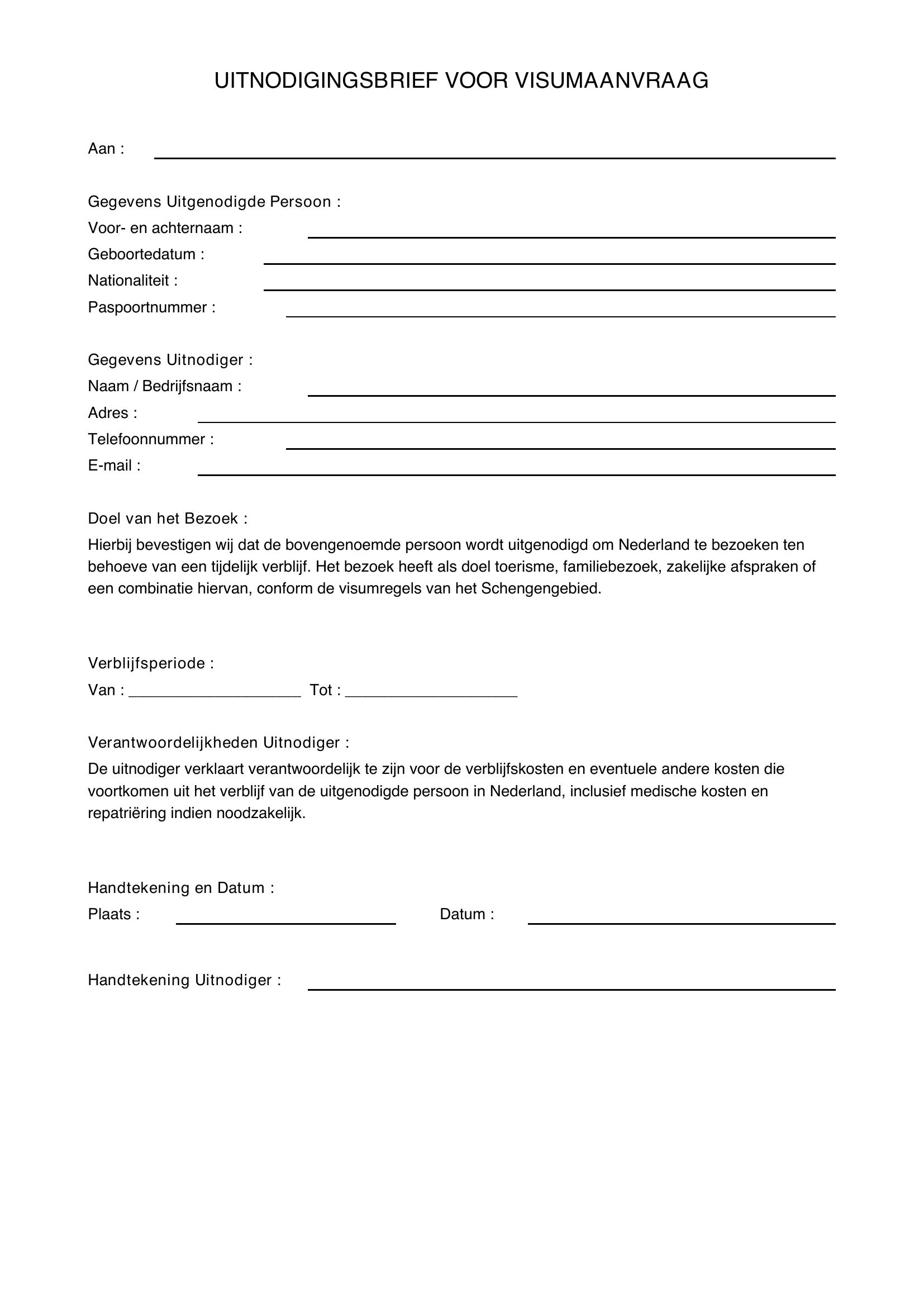 Uitnodigingsbrief Visum Voorbeeld