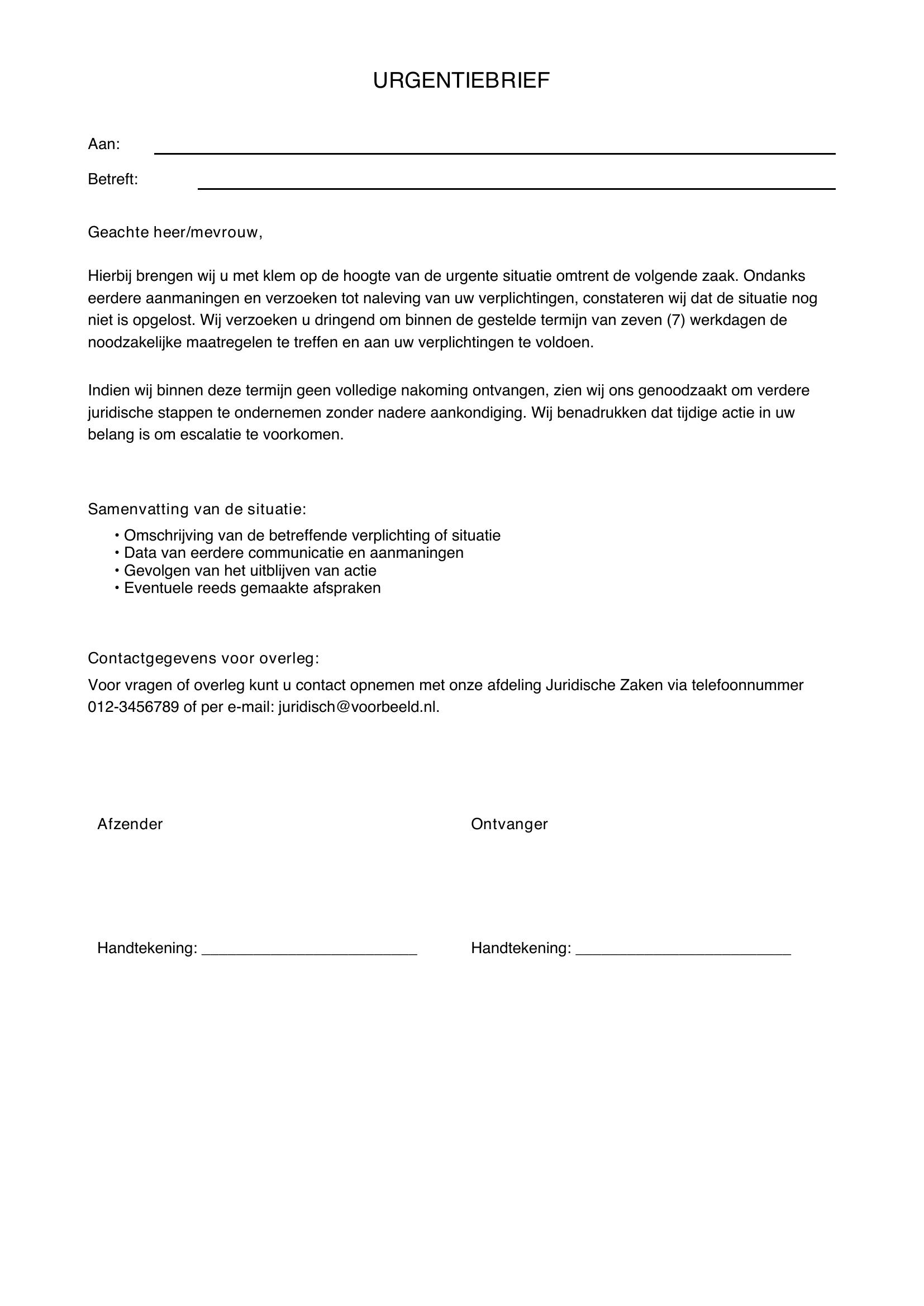 Urgentie Brief Voorbeeld