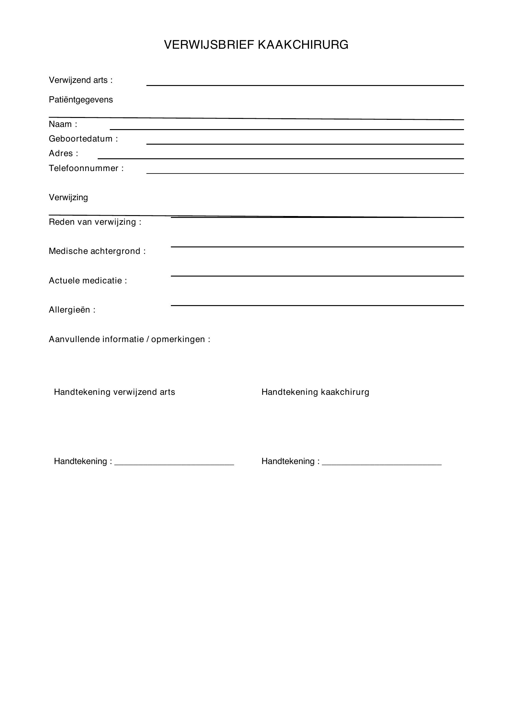 Verwijsbrief Kaakchirurg Voorbeeld