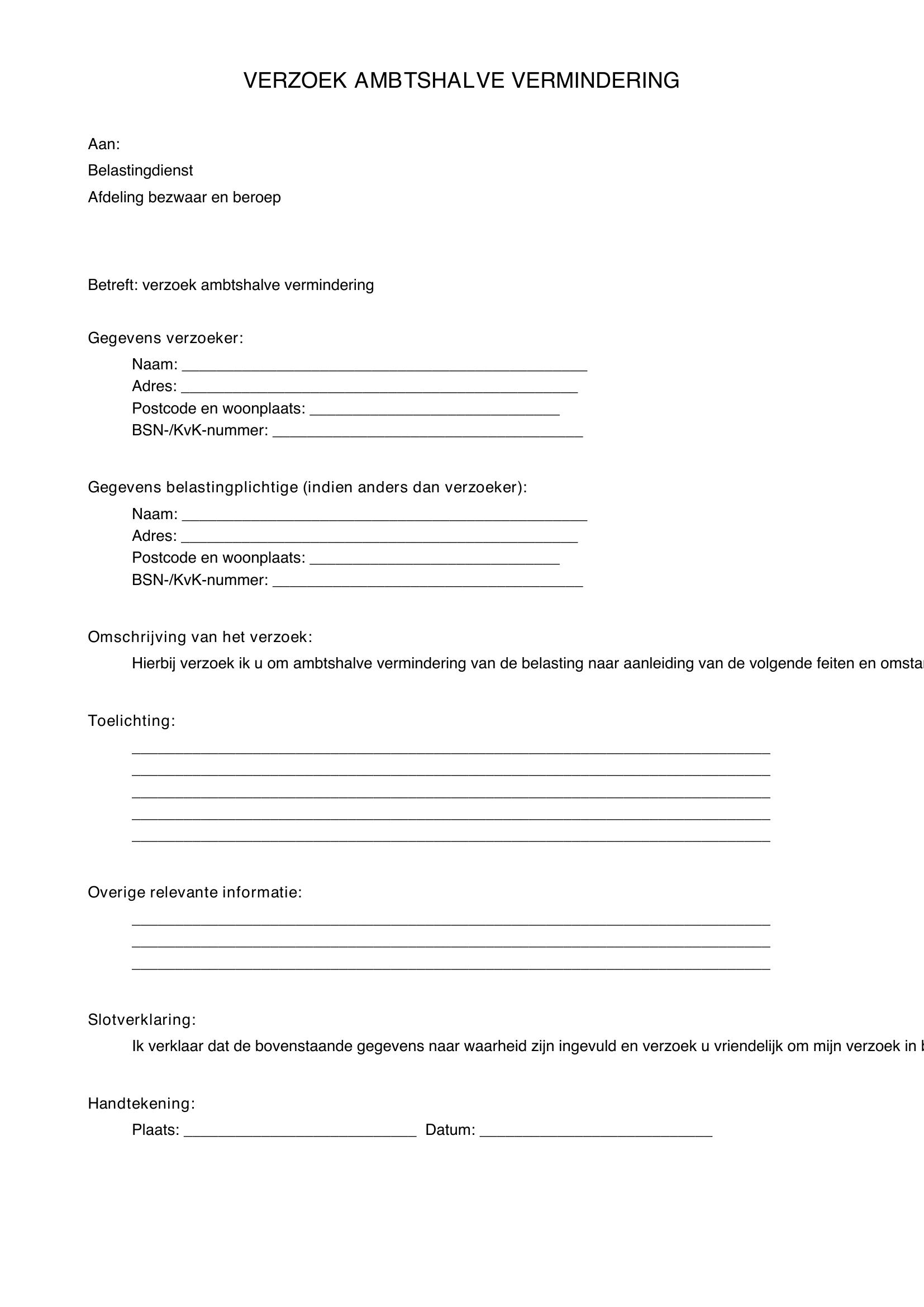 Verzoek Ambtshalve Vermindering Voorbeeldbrief