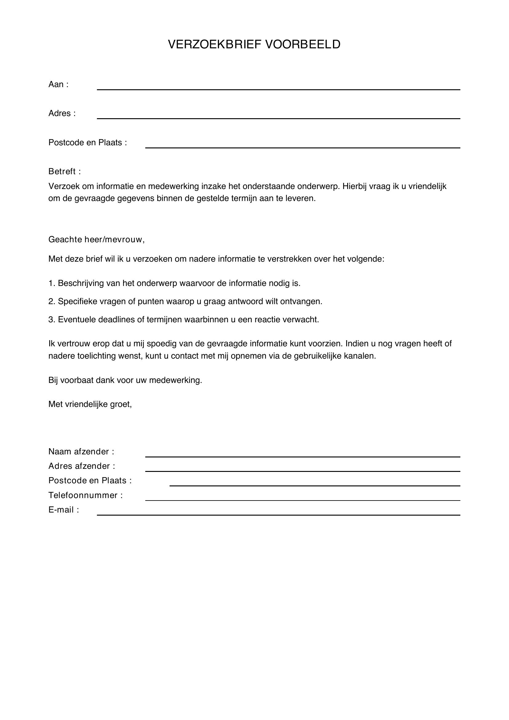 Verzoekbrief Voorbeeld