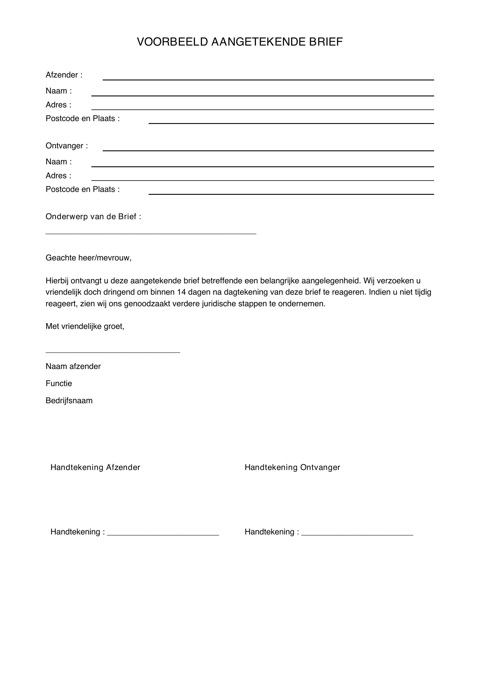 Voorbeeld Aangetekende Brief