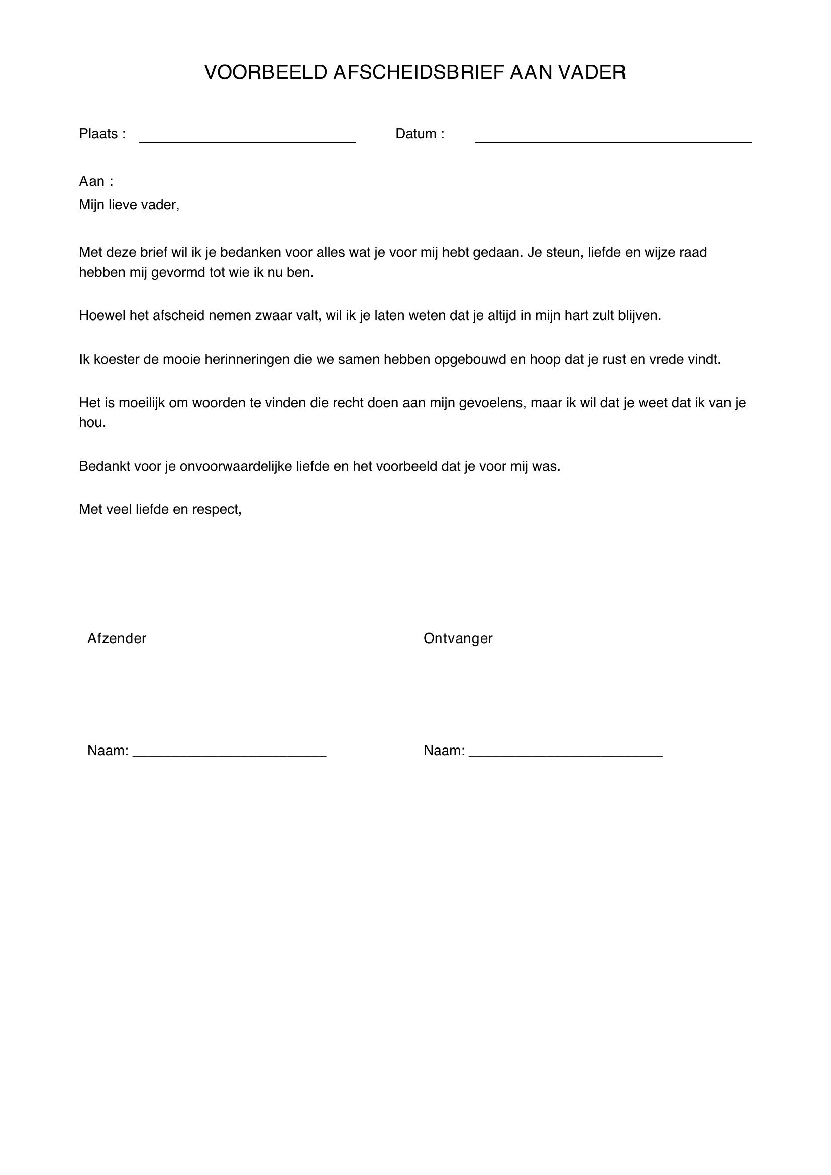 Voorbeeld Afscheidsbrief Vader