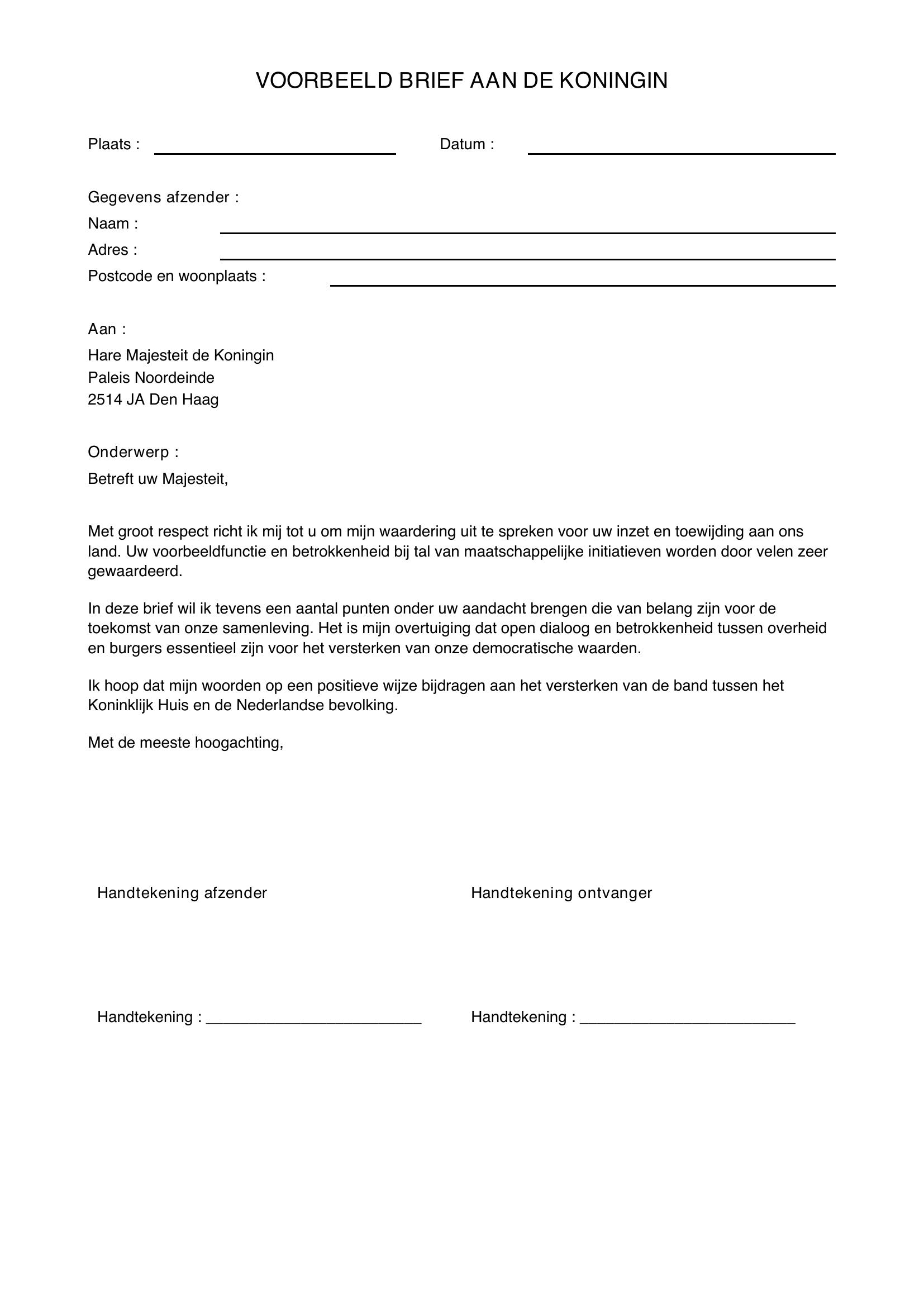 Voorbeeld Brief Aan De Koningin