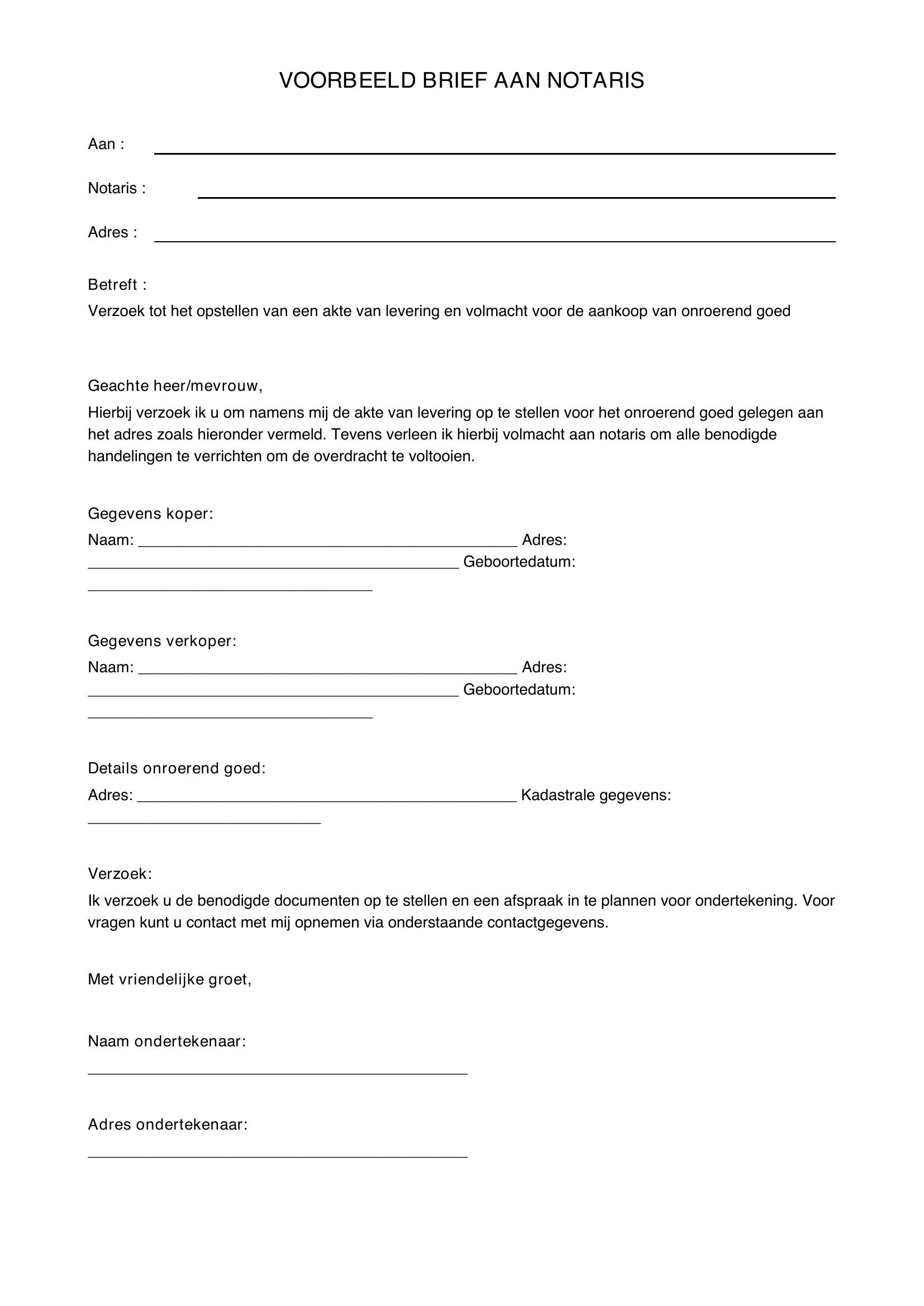 Voorbeeld Brief Aan Notaris