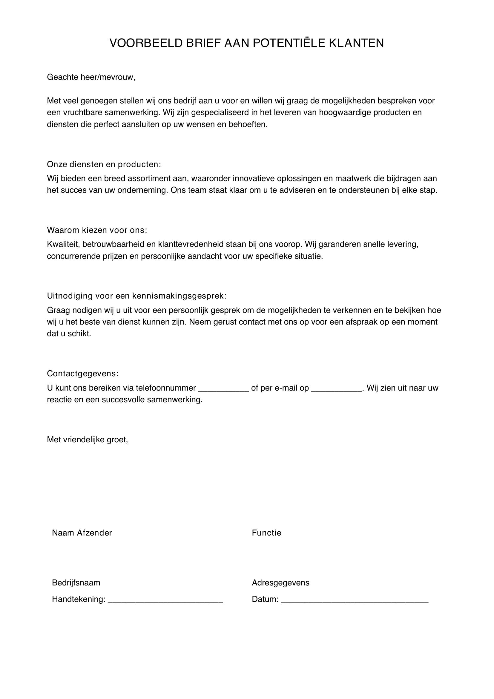 Voorbeeld Brief Aan Potentiële Klanten
