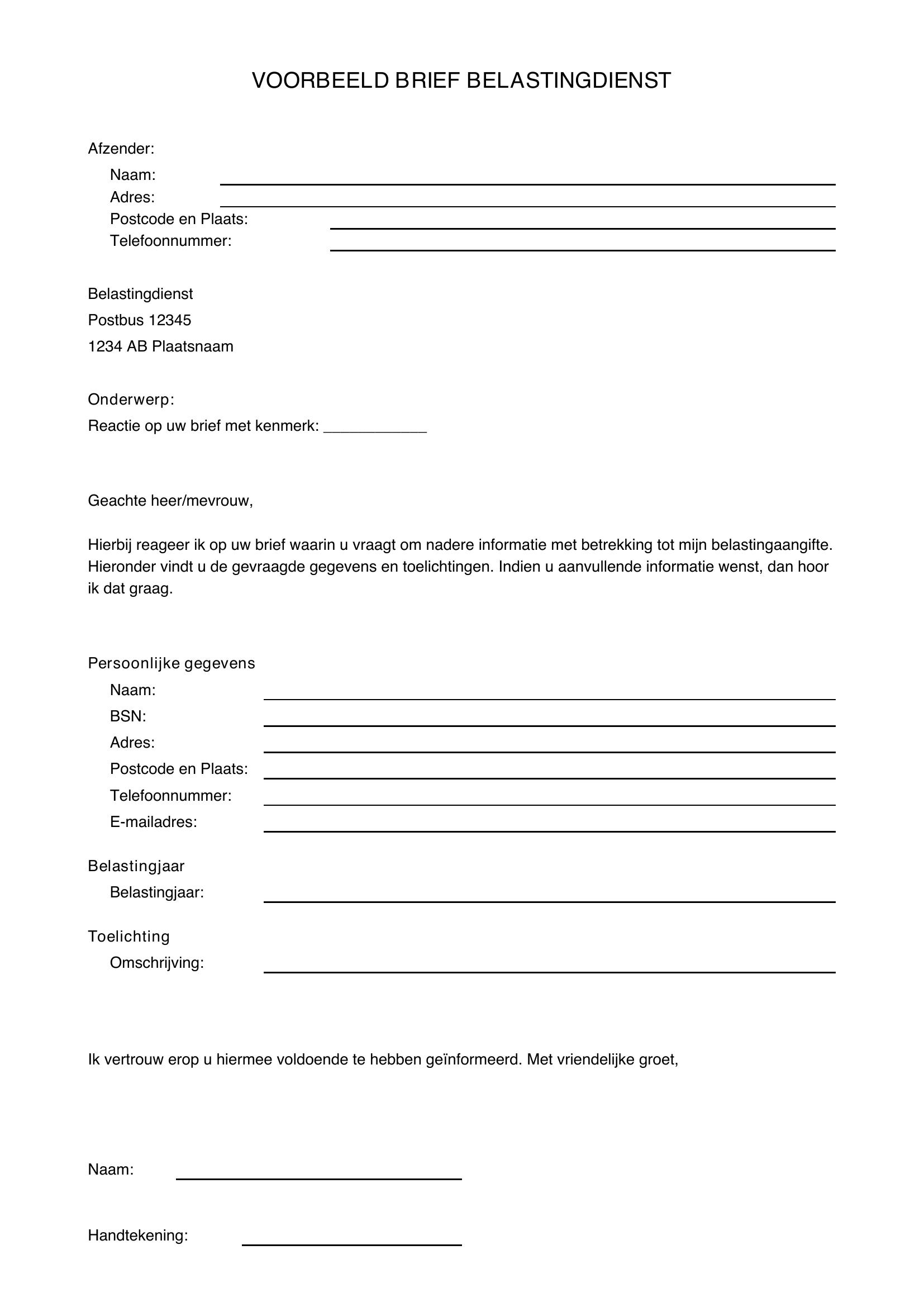 Voorbeeld Brief Belastingdienst