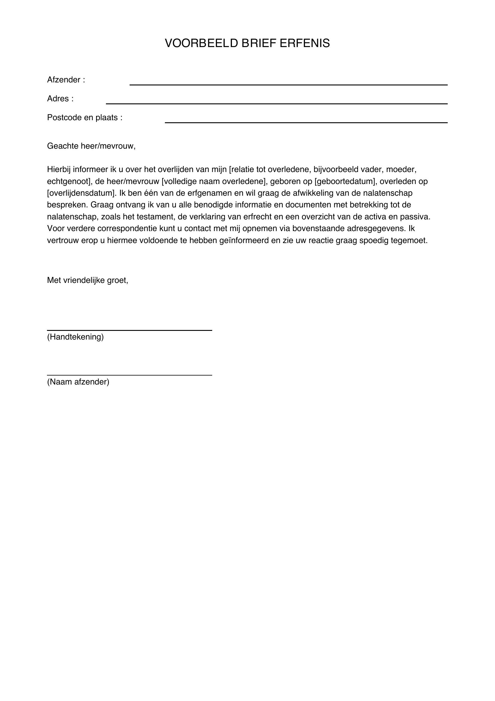 Voorbeeld Brief Erfenis