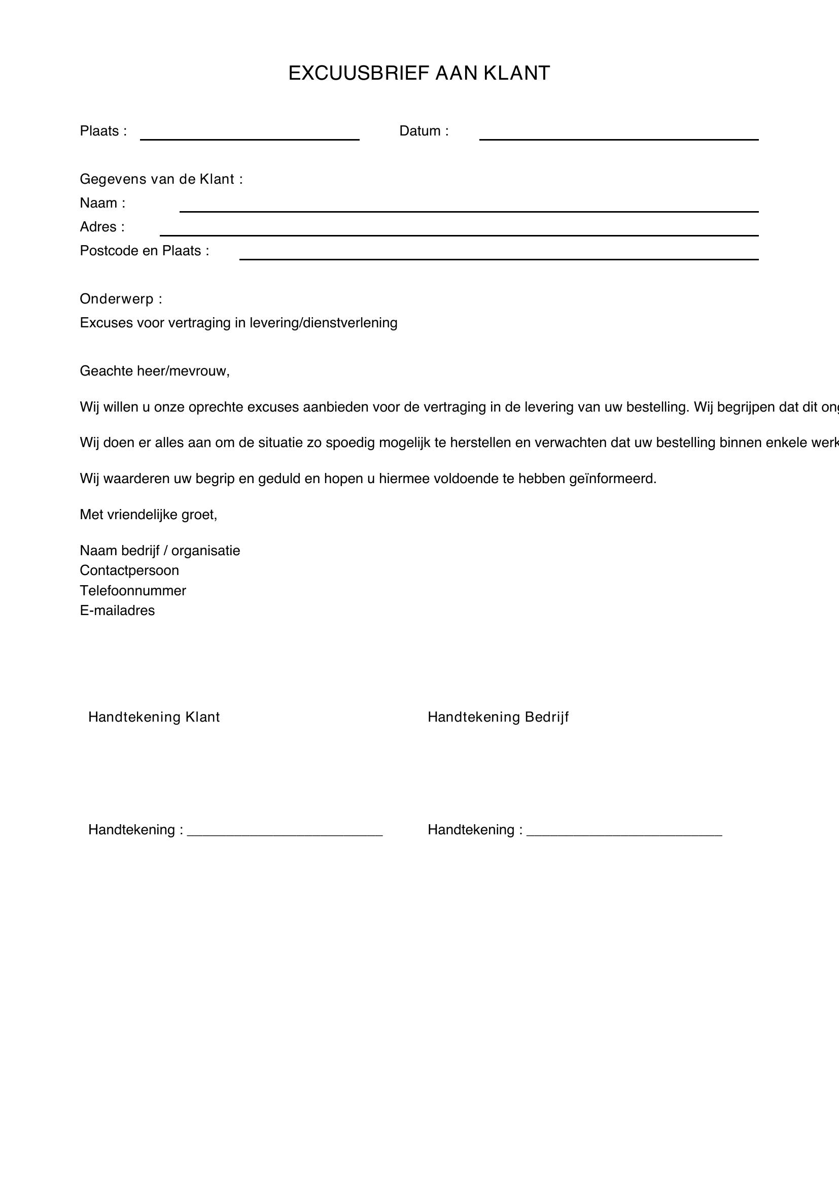 Voorbeeld Excuusbrief Naar Klant
