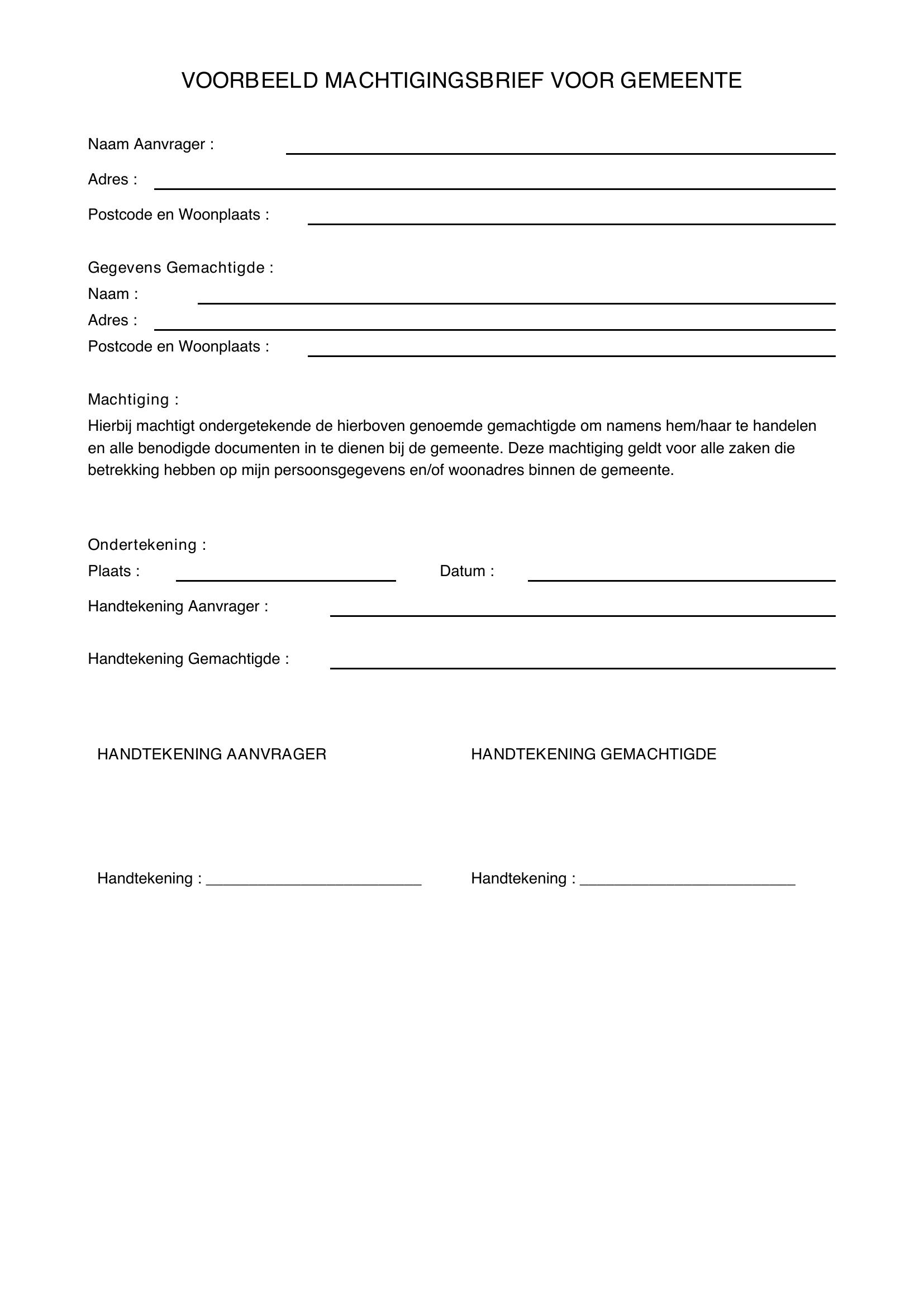 Voorbeeld Machtigingsbrief Voor Gemeente
