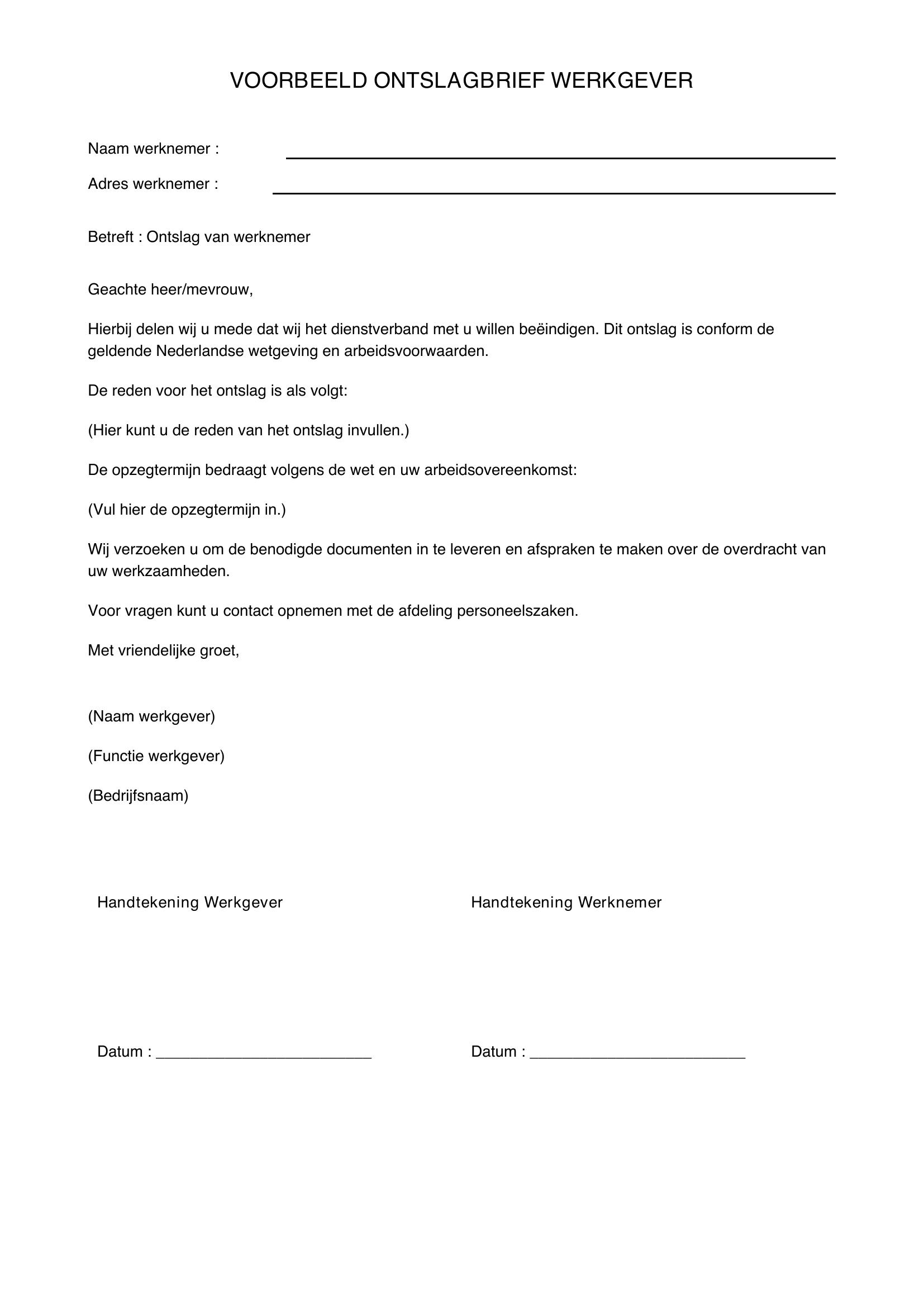 Voorbeeld Ontslagbrief Werkgever Sd Worx