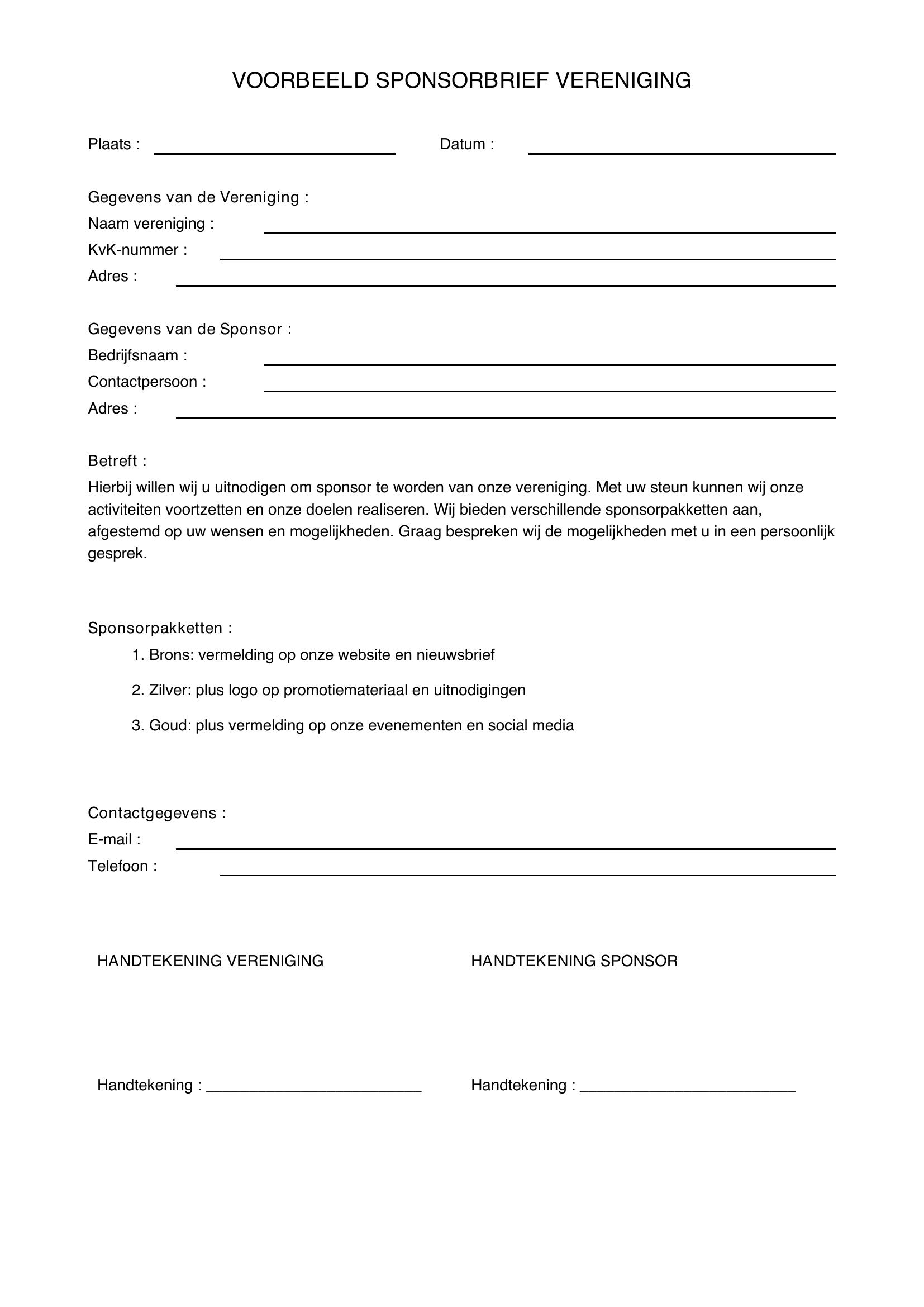 Voorbeeld Sponsorbrief Vereniging
