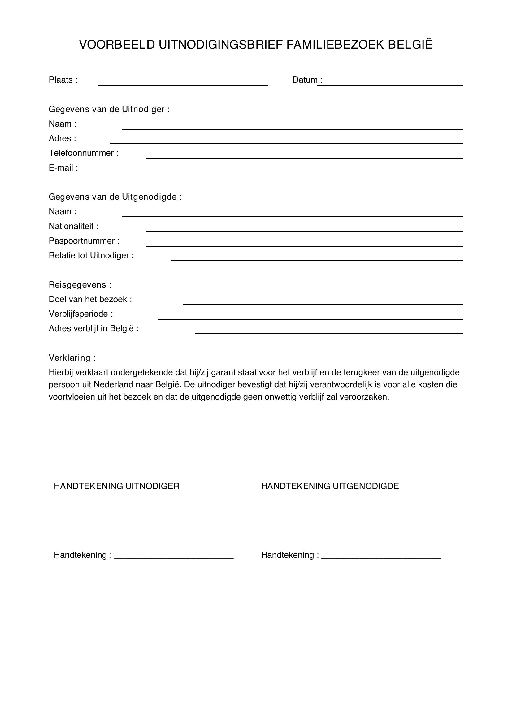 Voorbeeld Uitnodigingsbrief Familiebezoek België