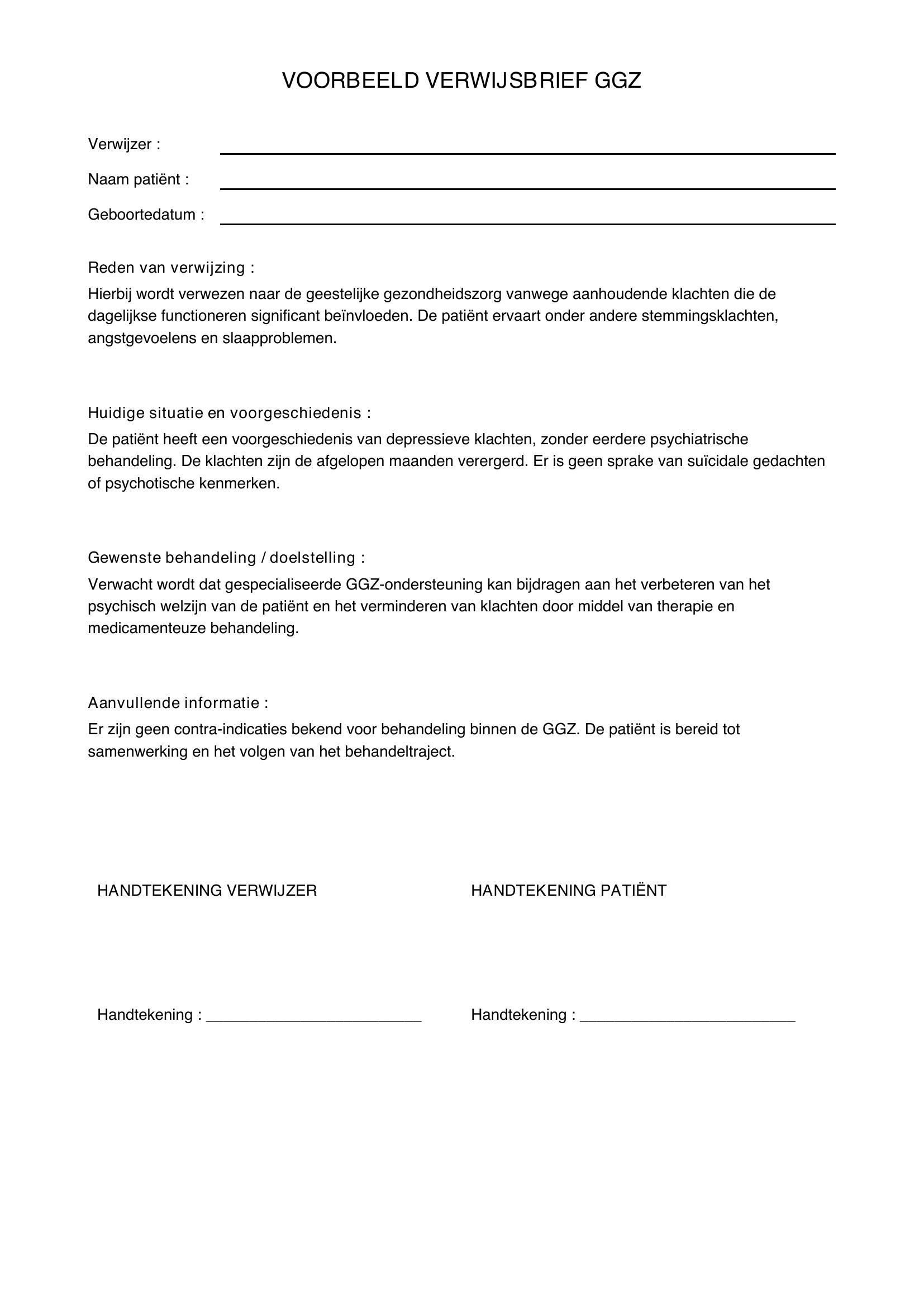 Voorbeeld Verwijsbrief Ggz