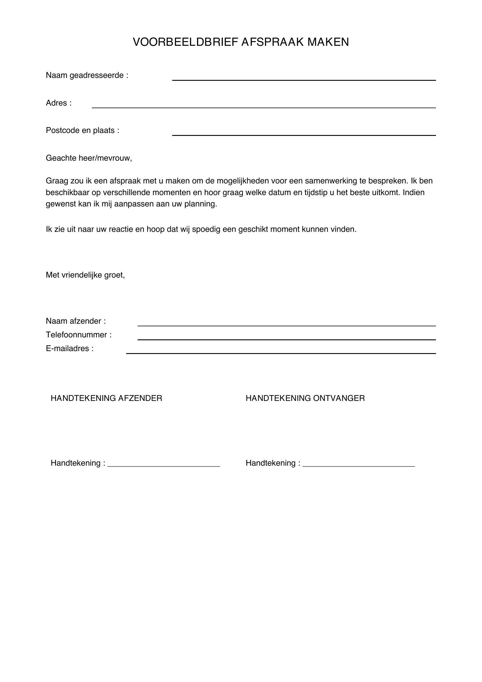 Voorbeeldbrief Afspraak Maken