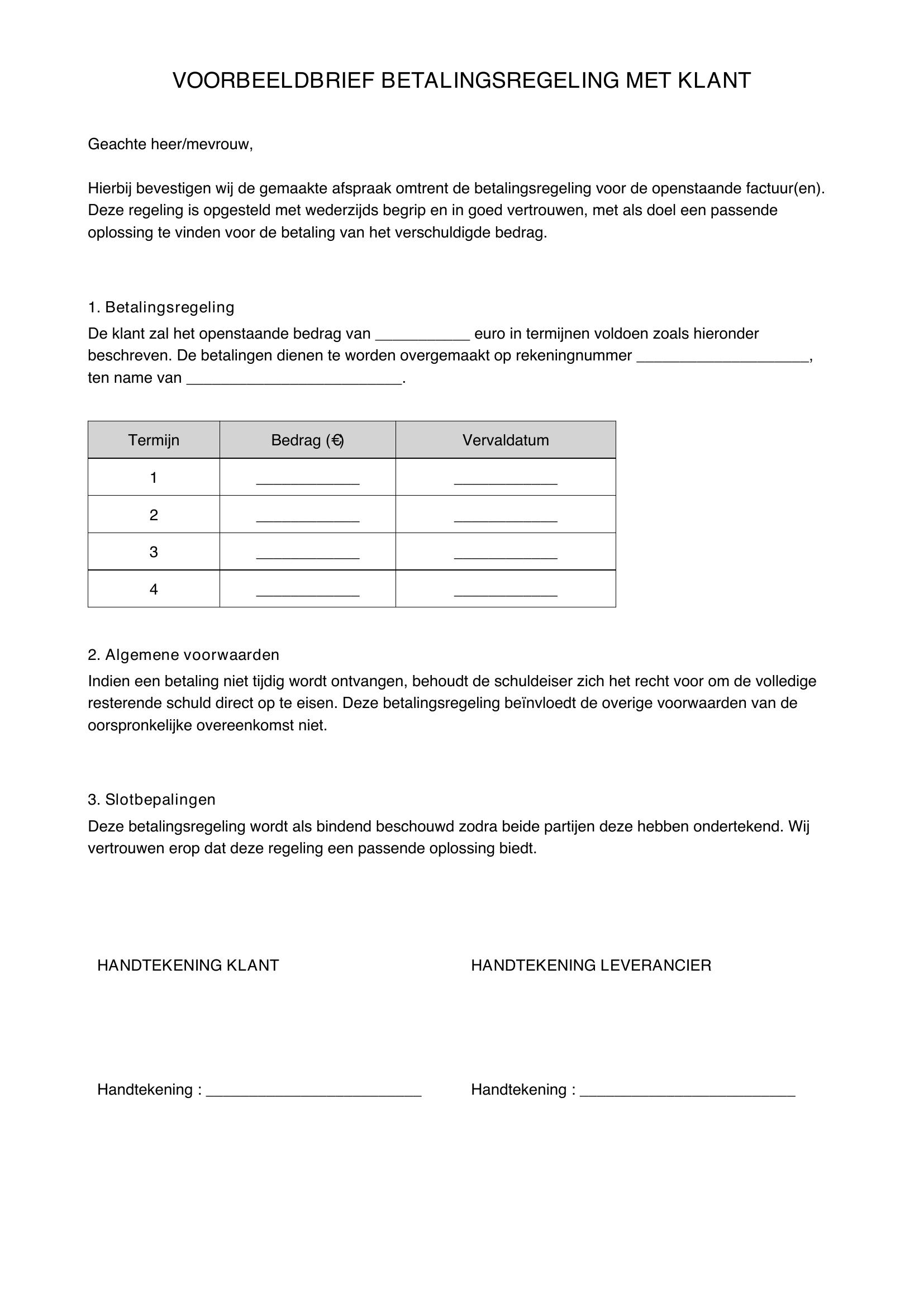 Voorbeeldbrief Betalingsregeling Met Klant