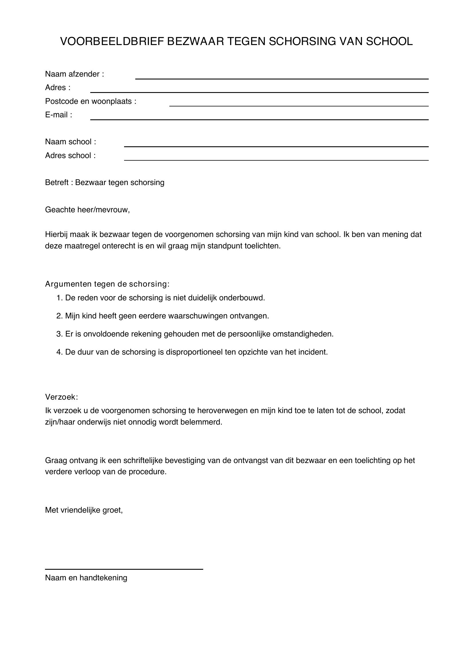 Voorbeeldbrief Bezwaar Schorsing School