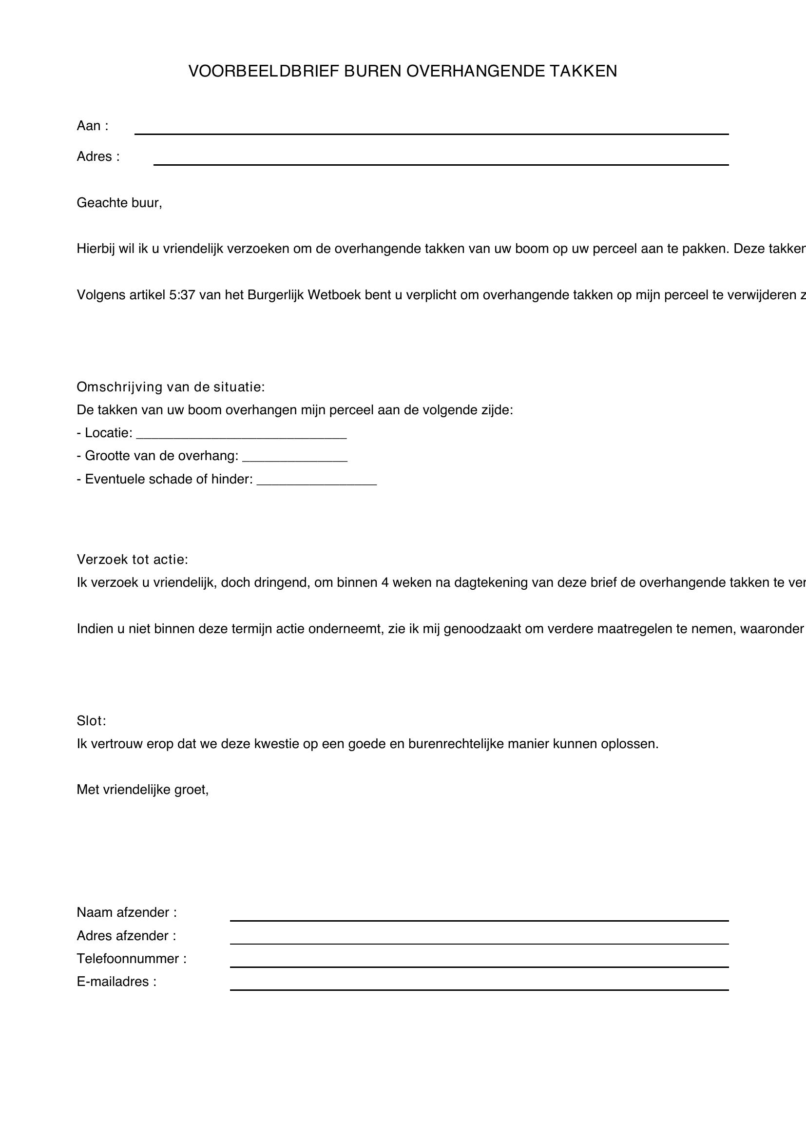 Voorbeeldbrief Buren Overhangende Takken