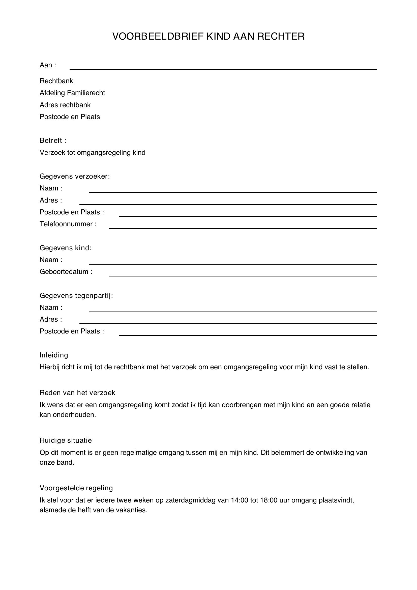 Voorbeeldbrief Kind Aan Rechter