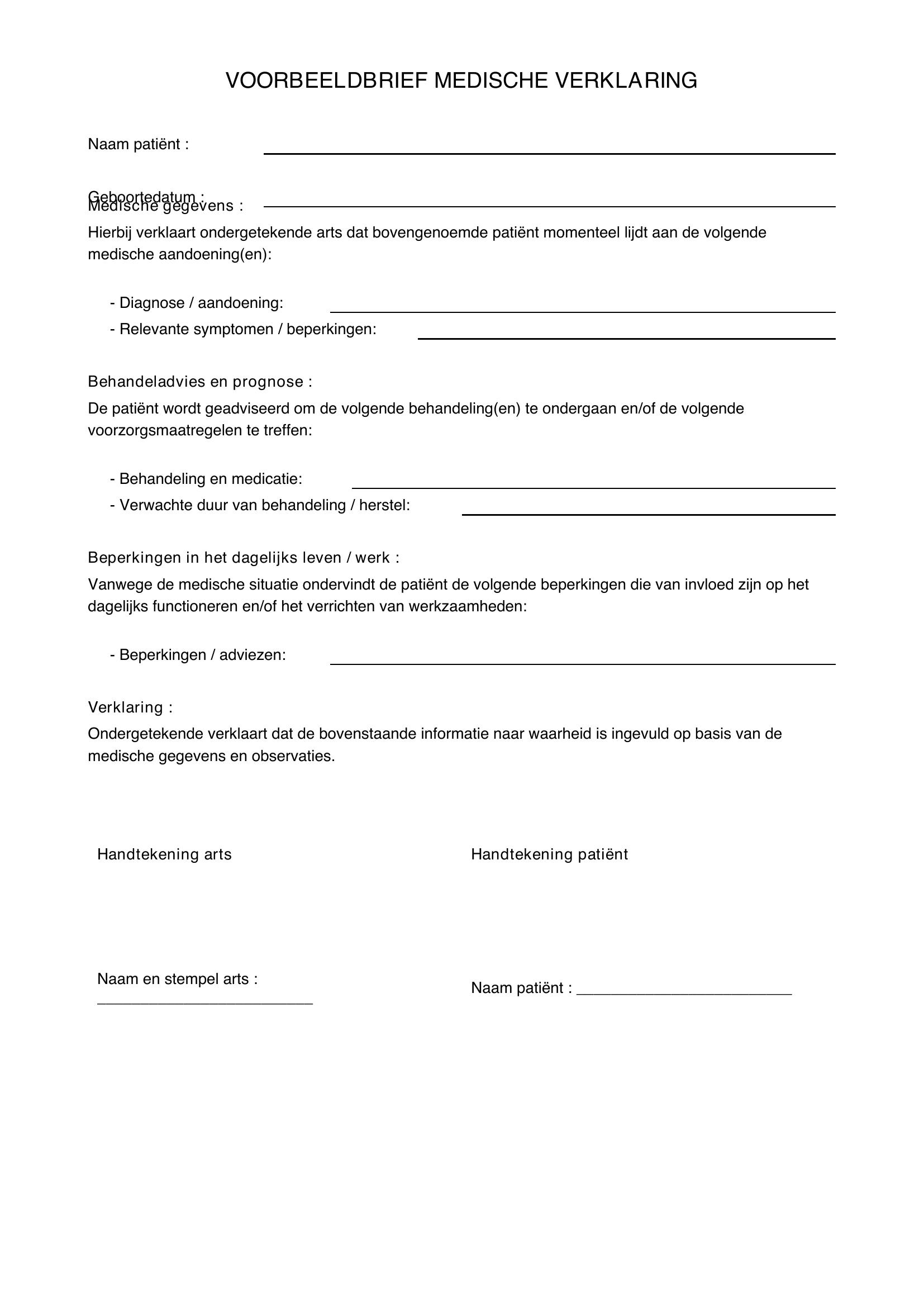 Voorbeeldbrief Medische Verklaring