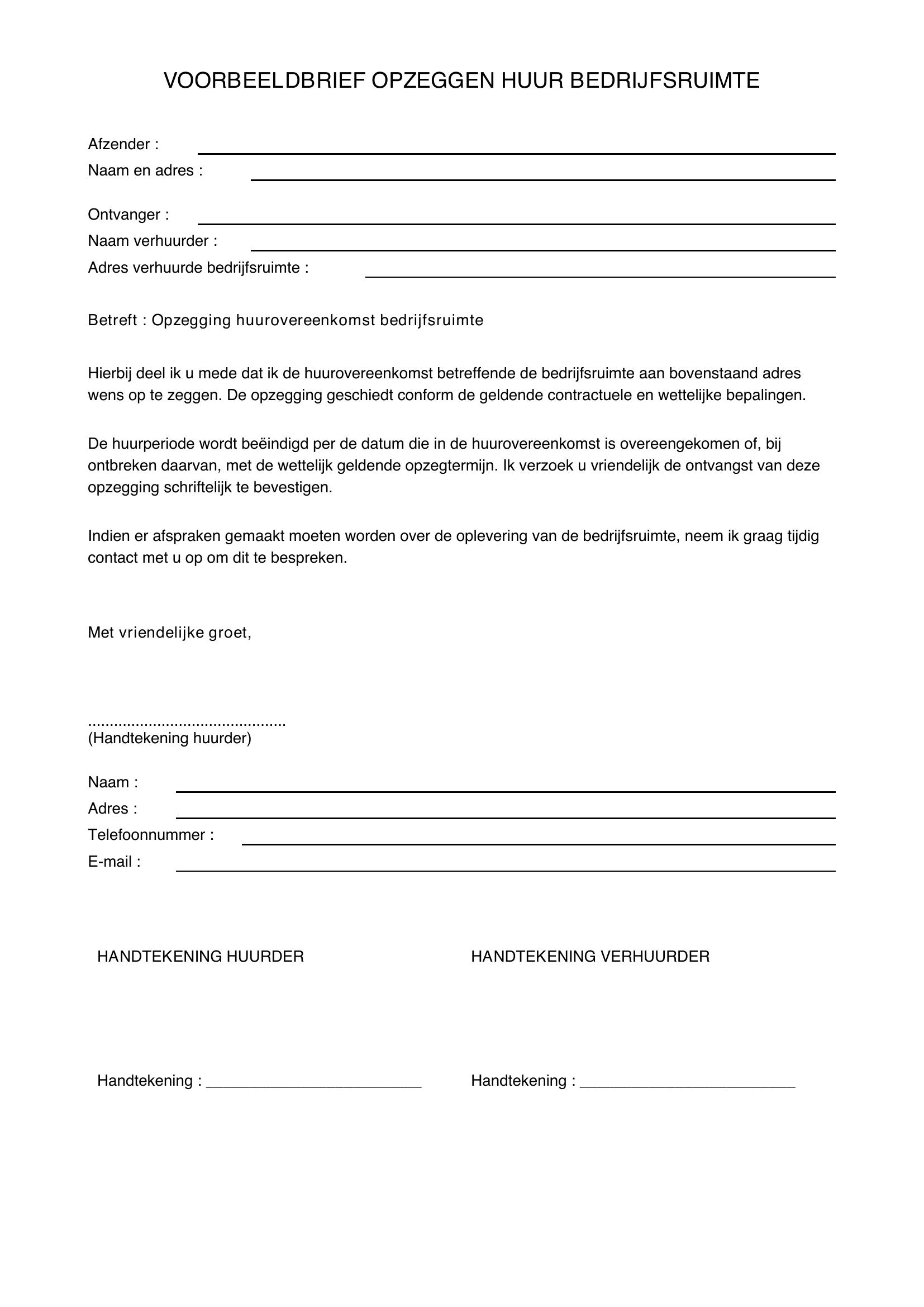 Voorbeeldbrief Opzeggen Huur Bedrijfsruimte