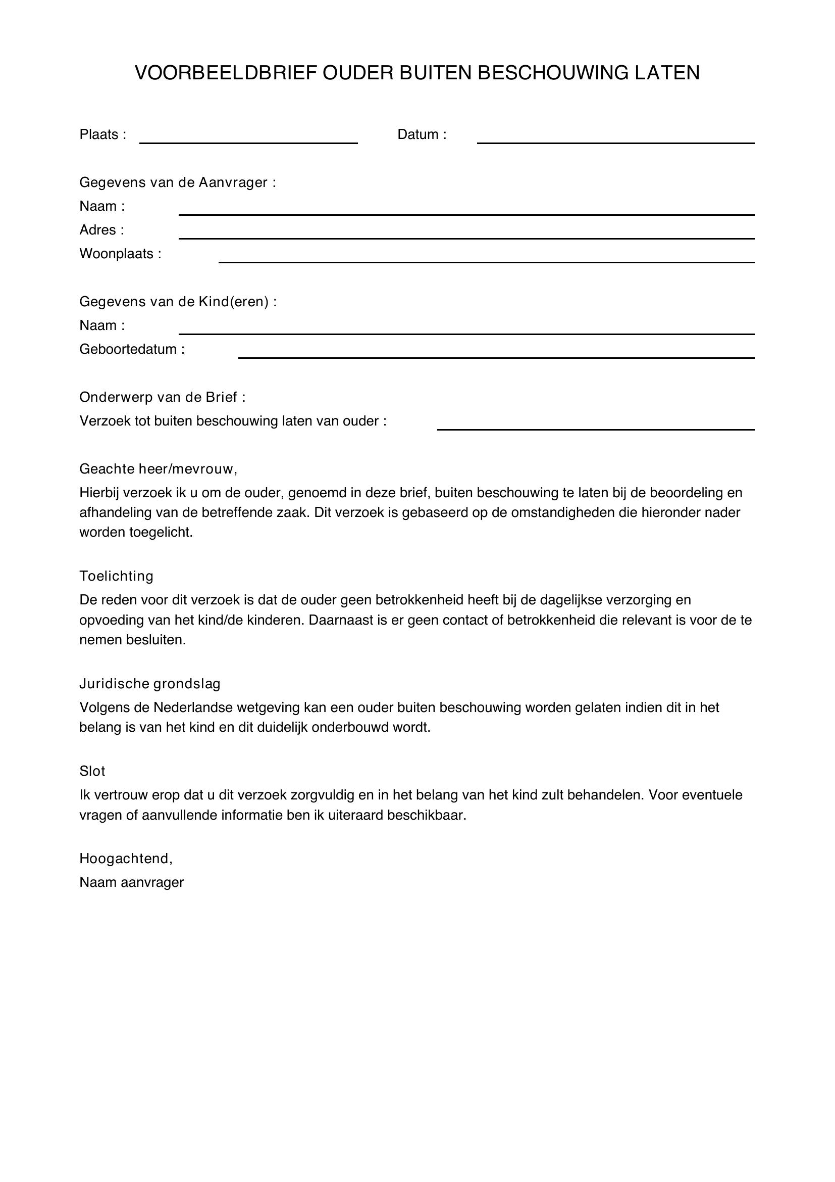 Voorbeeldbrief Ouder Buiten Beschouwing Laten
