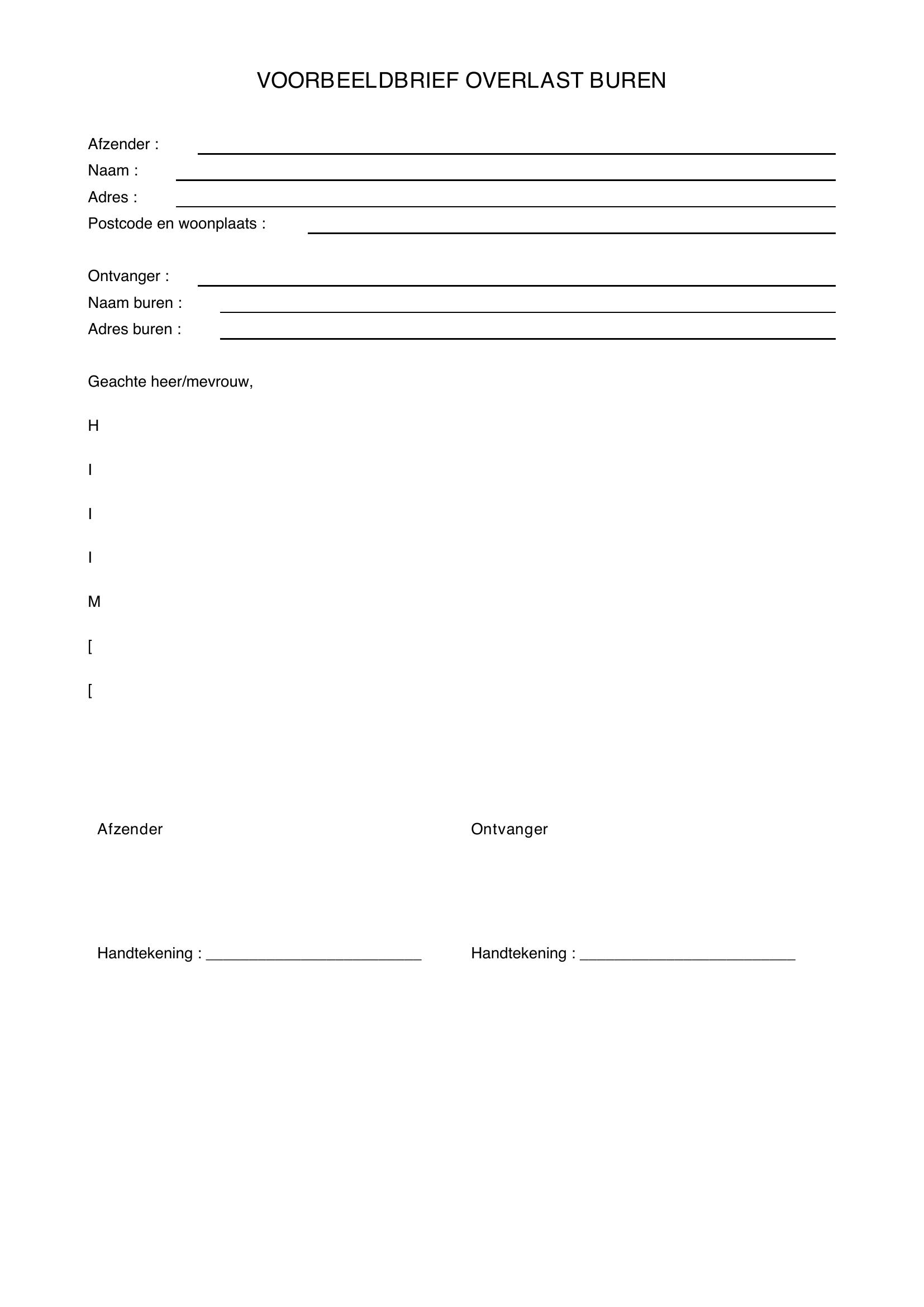 Voorbeeldbrief Overlast Buren