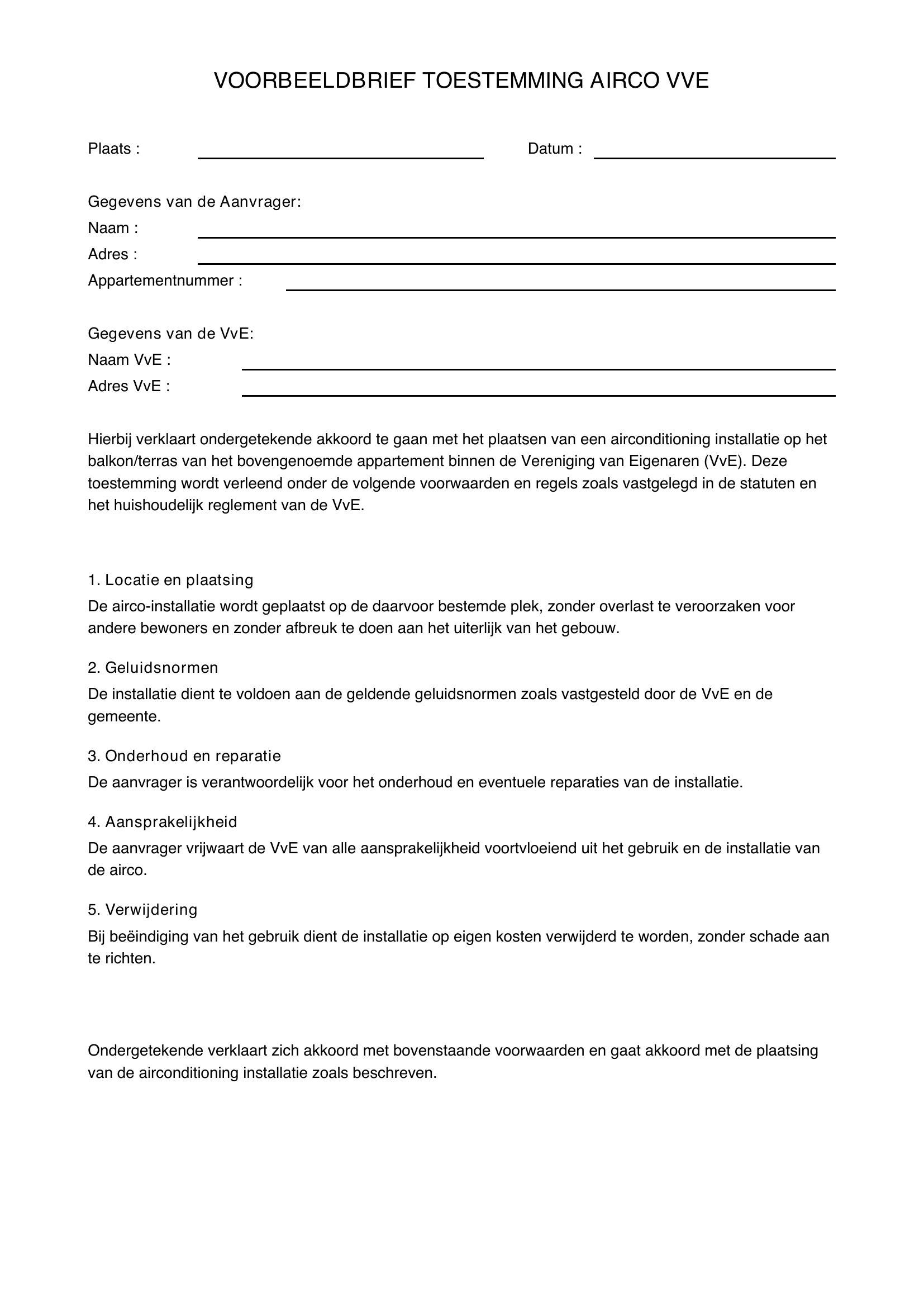 Voorbeeldbrief Toestemming Airco Vve