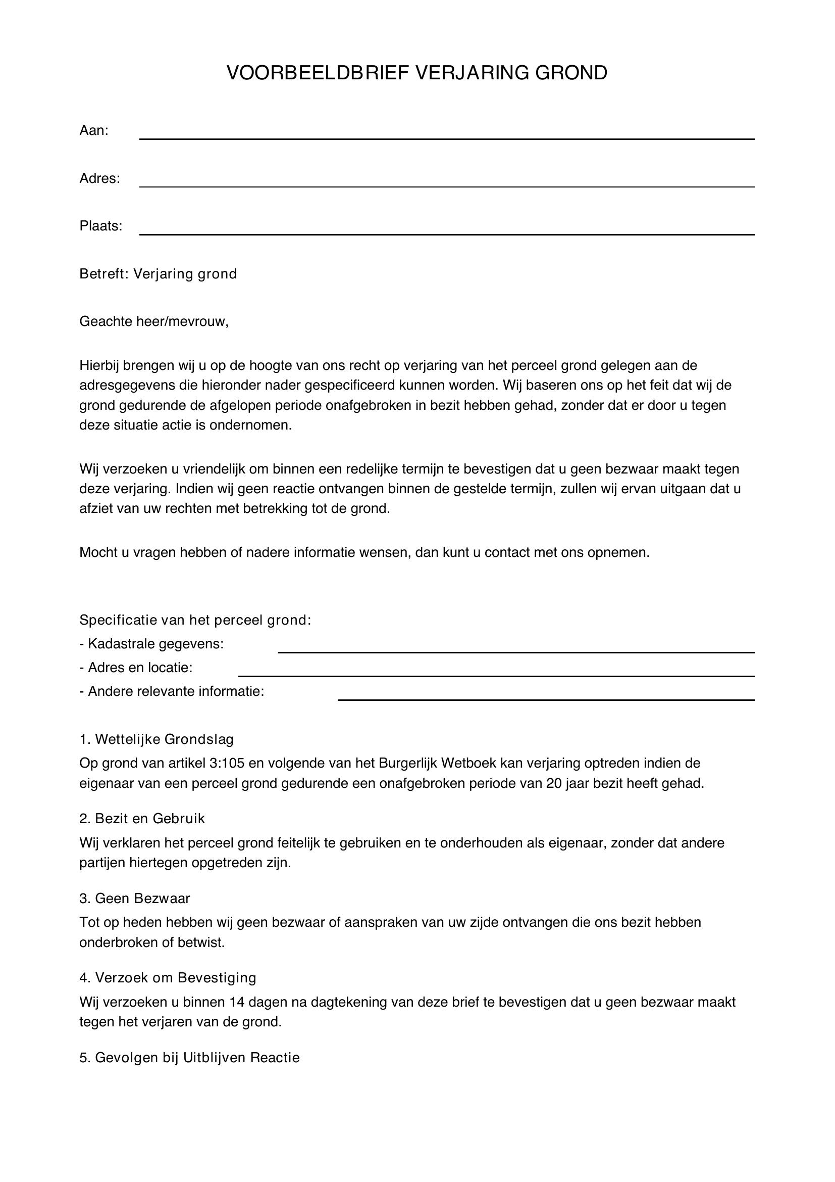Voorbeeldbrief Verjaring Grond