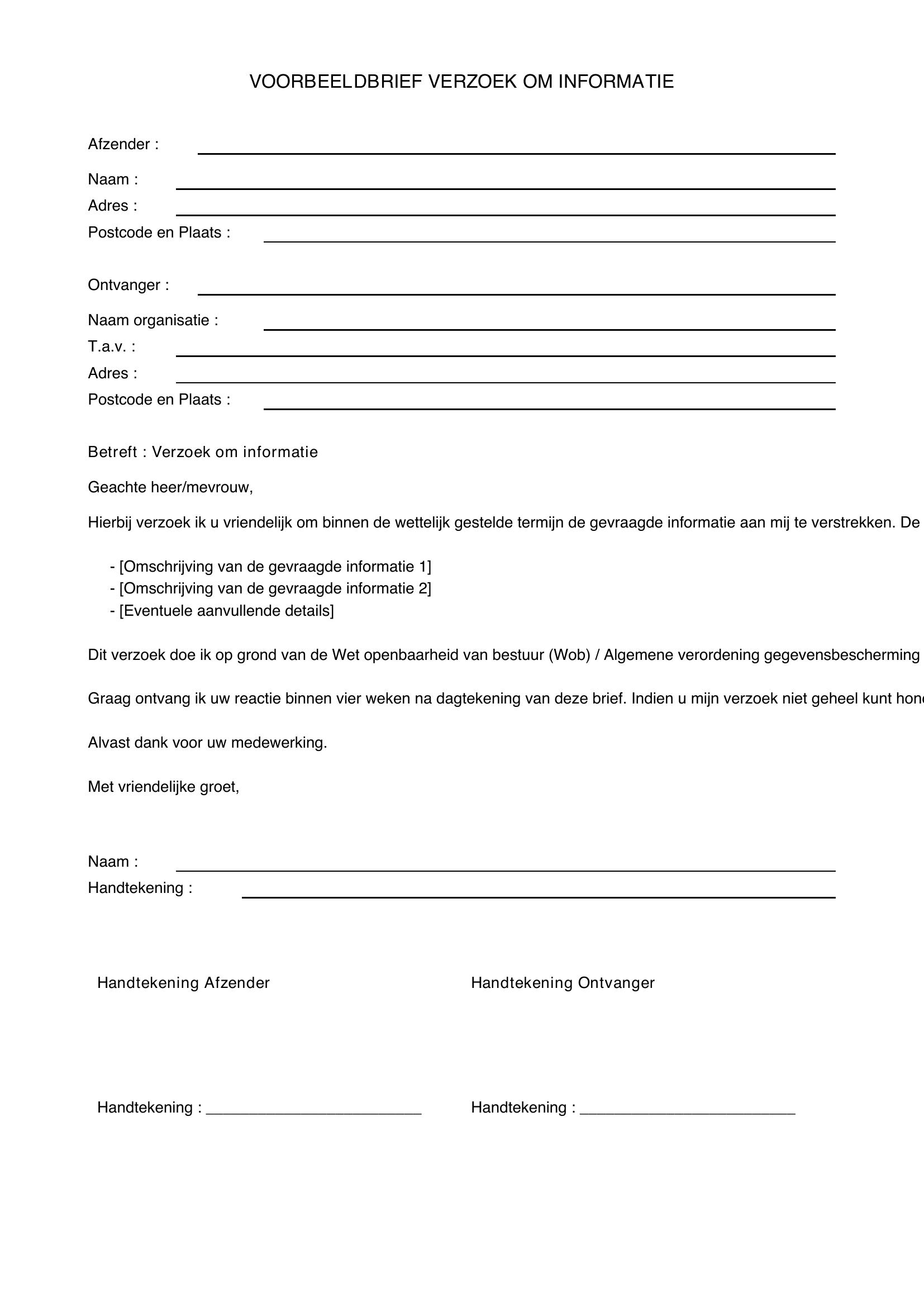Voorbeeldbrief Verzoek Om Informatie