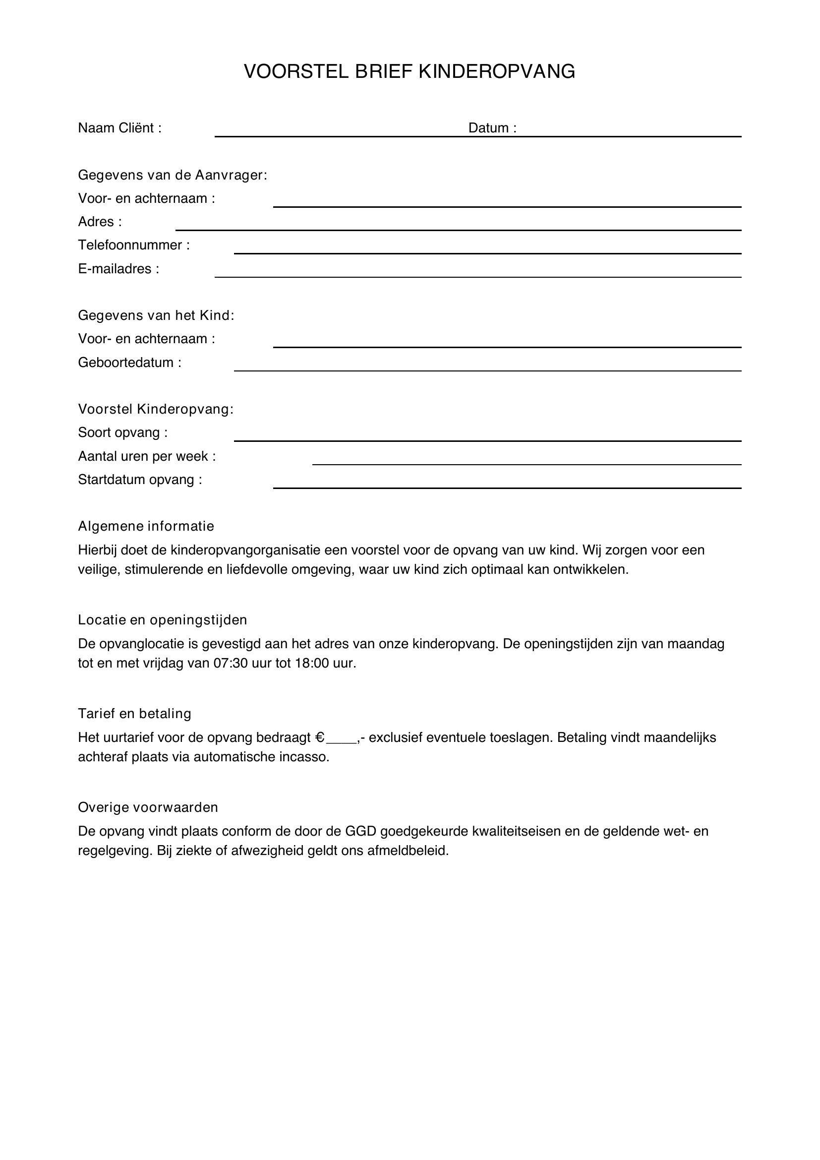 Voorstel Brief Voorbeeld Kinderopvang