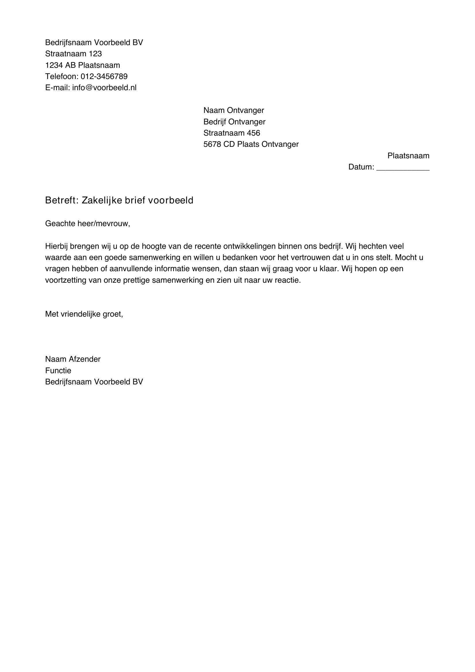 Zakelijke Brief Voorbeeld School
